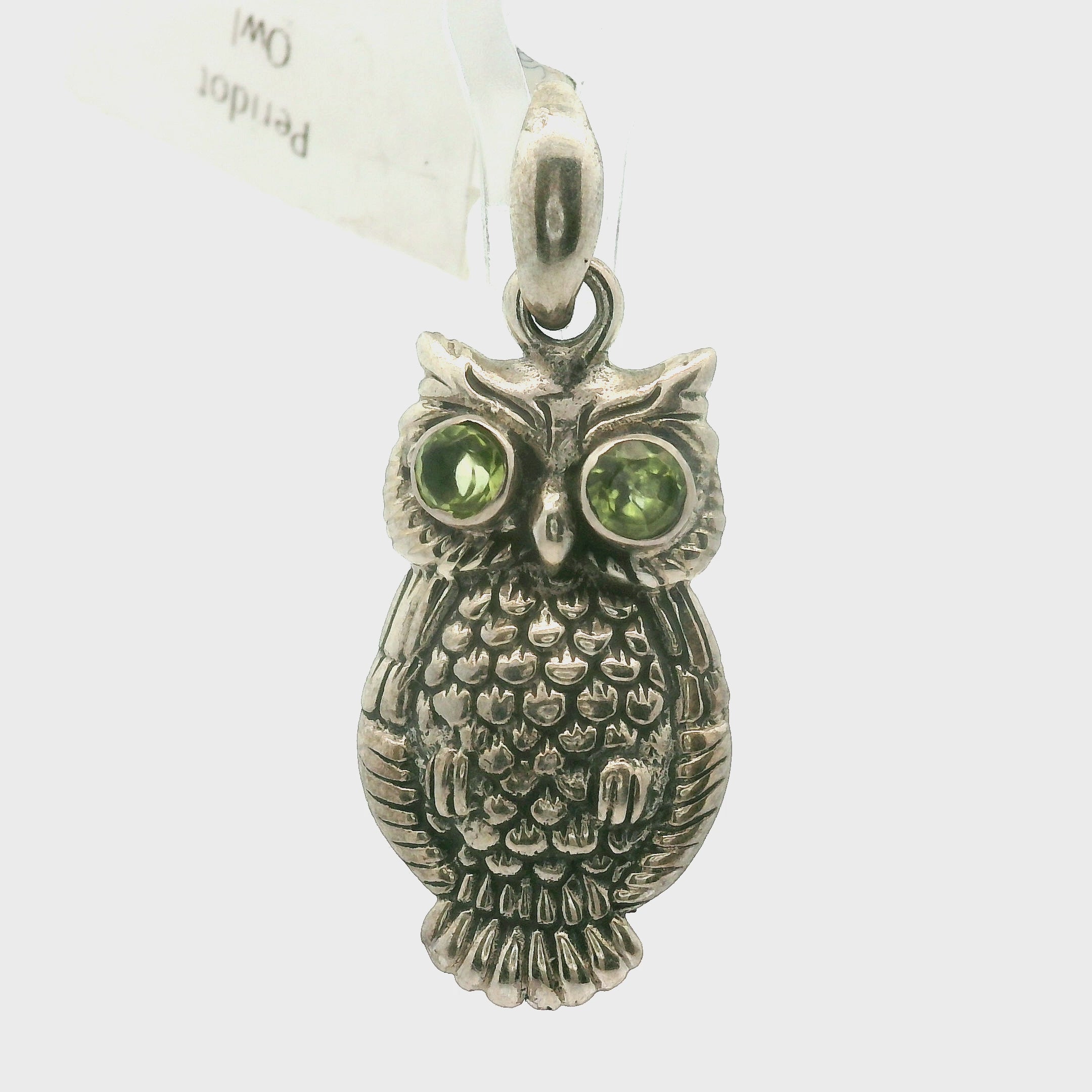 Peridot Owl Pendant .925 Silver for Good Luck and Prosperity