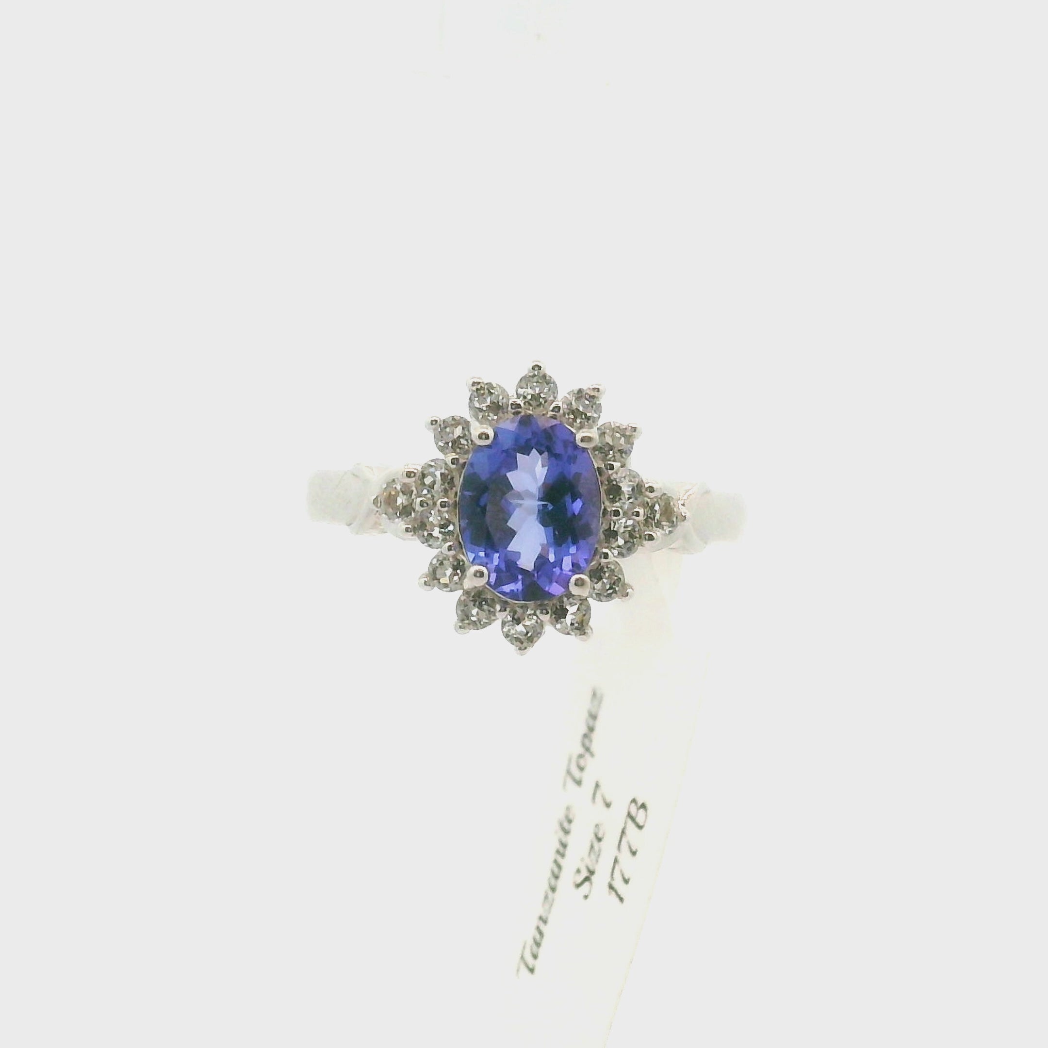 Tanzanite with Topaz Pavé Ring .925 Silver for Elevating your Consciousness