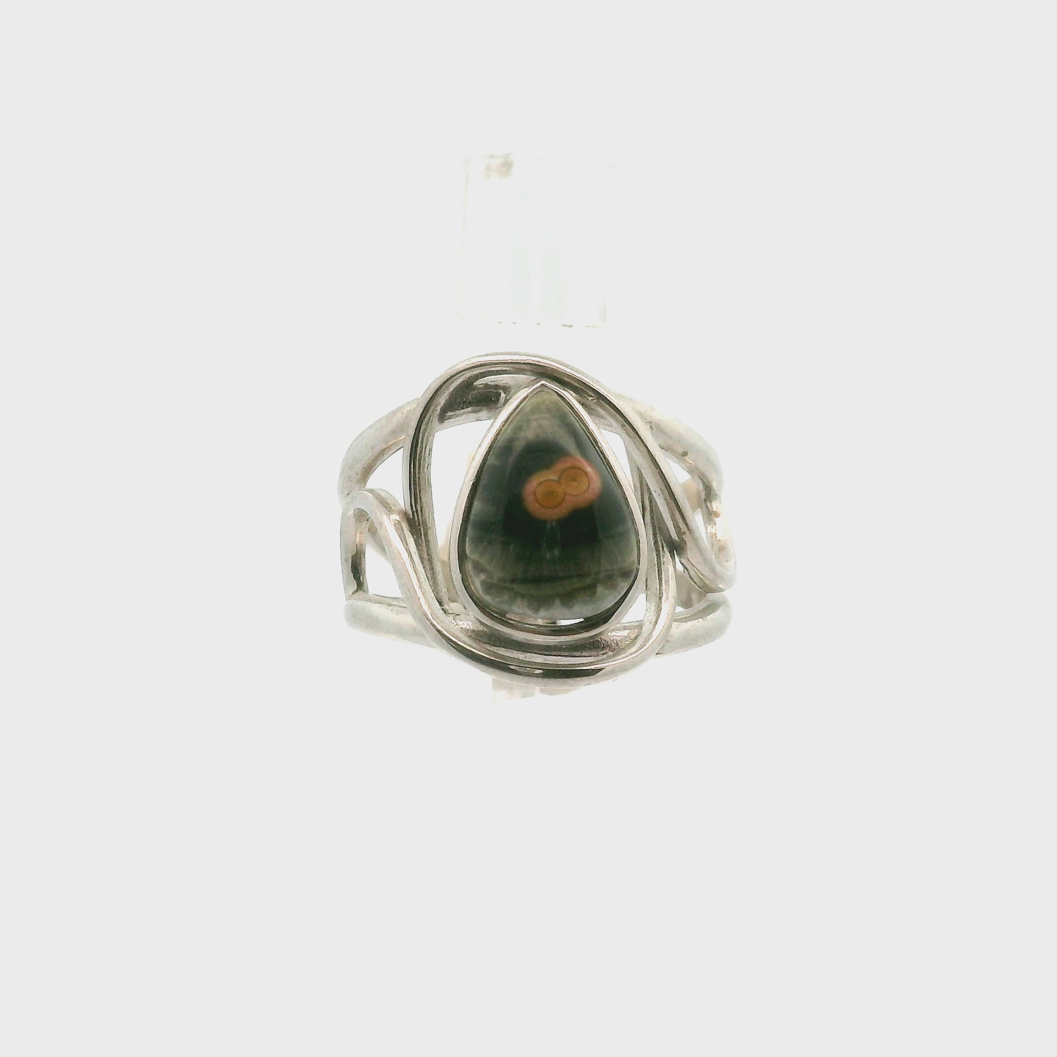 Orbicular "Ocean" Jasper Finger Cuff Adjustable Ring .925 Silver for Joy and Peace