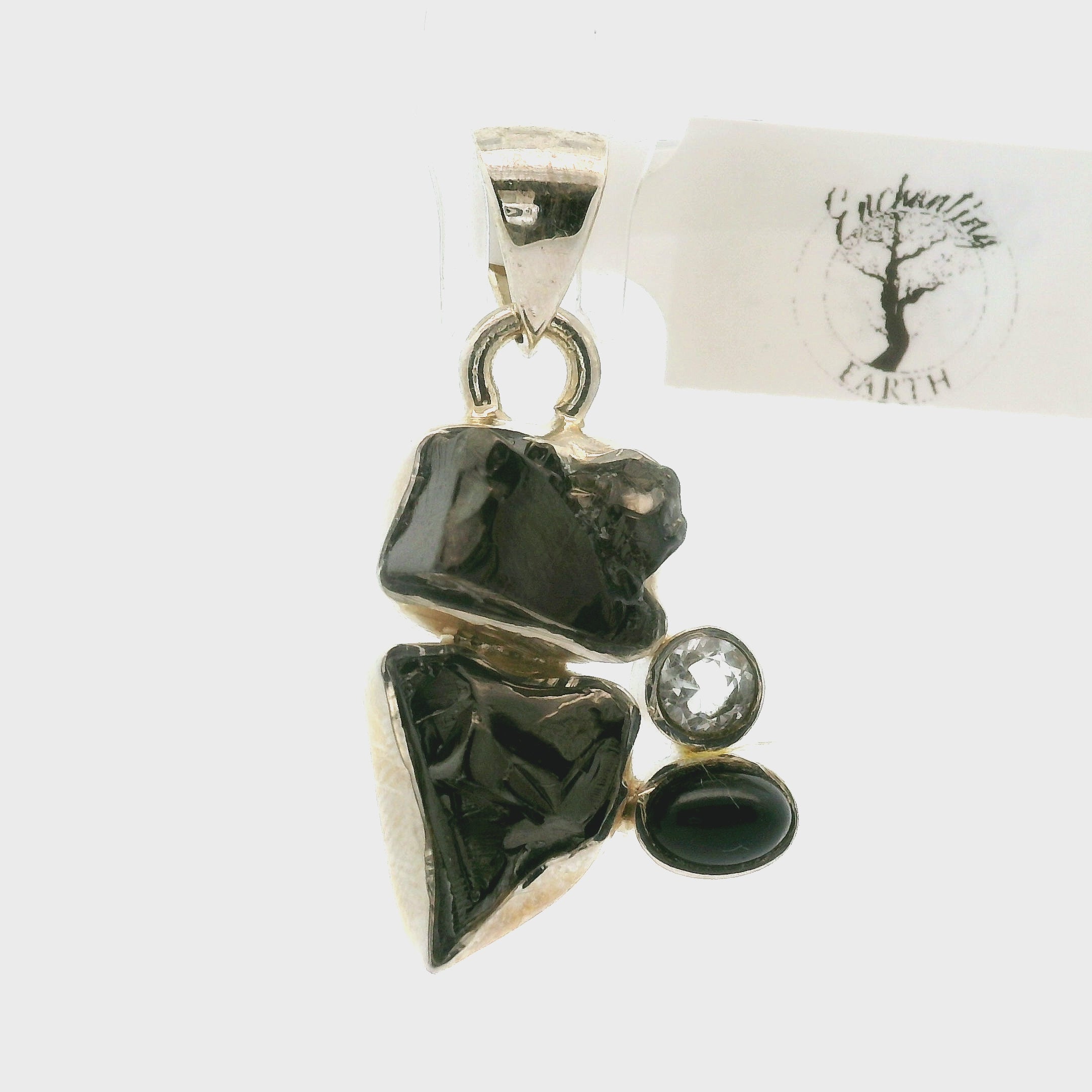 Shungite Multi-Stone Pendant .925 Silver for Energetic Cleansing, Manifestation and Protection