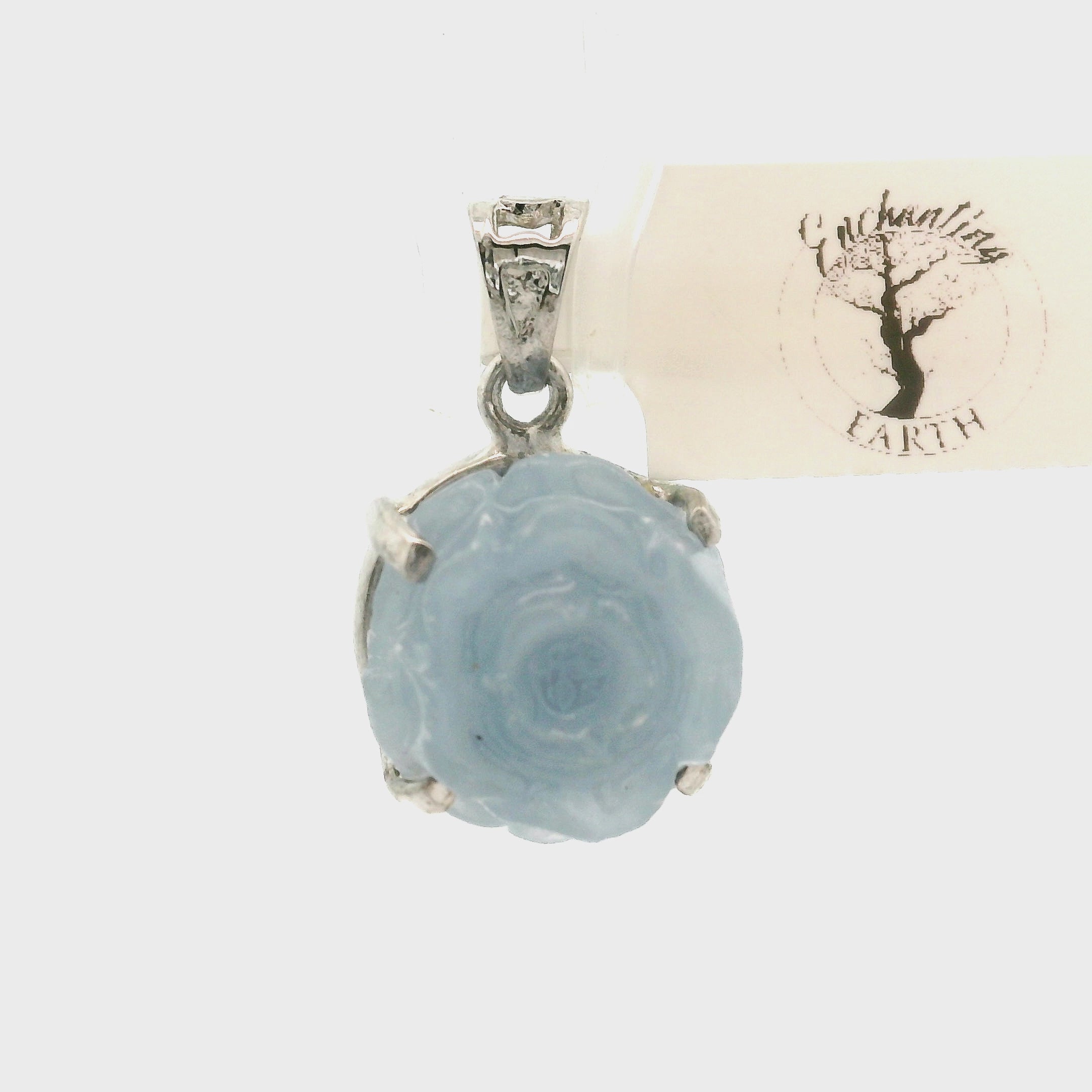 Angelite Flower Pendant .925 Silver for Communication and Connection with Angels