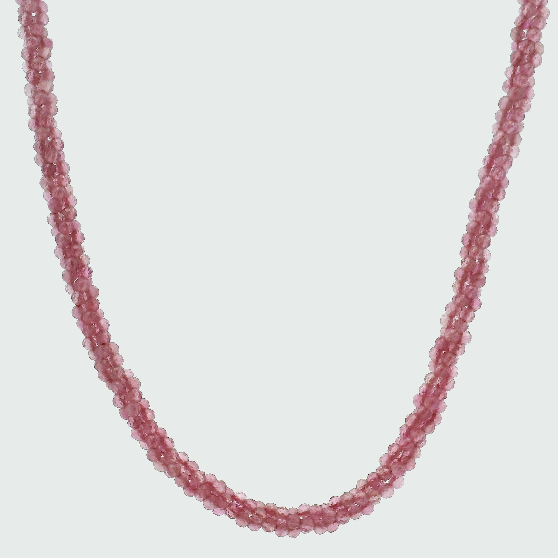 Pink Tourmaline Micro Faceted Braided Necklace 925 Silver for Heart Healing, Kindness & Love