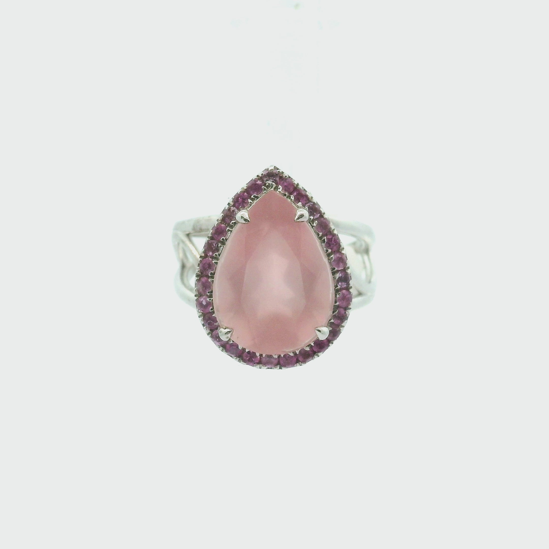 Rose Quartz with Pink Sapphire Pavé Cuff Ring .925 Silver for Self-Love, Acceptance and Emotional Healing