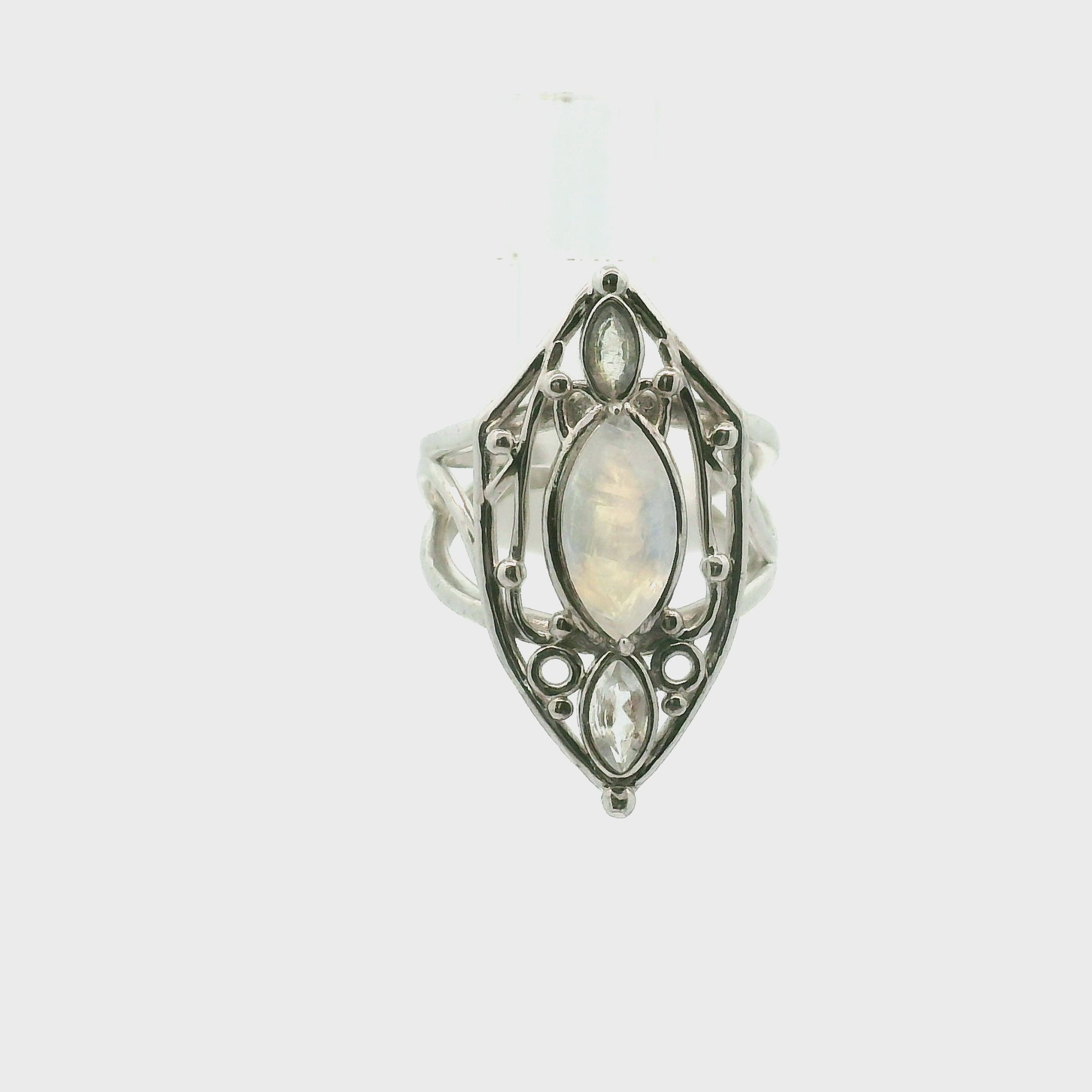 Preorder Moonstone Shield Cuff Ring .925 Silver for New Beginnings and Divine Feminine Energy