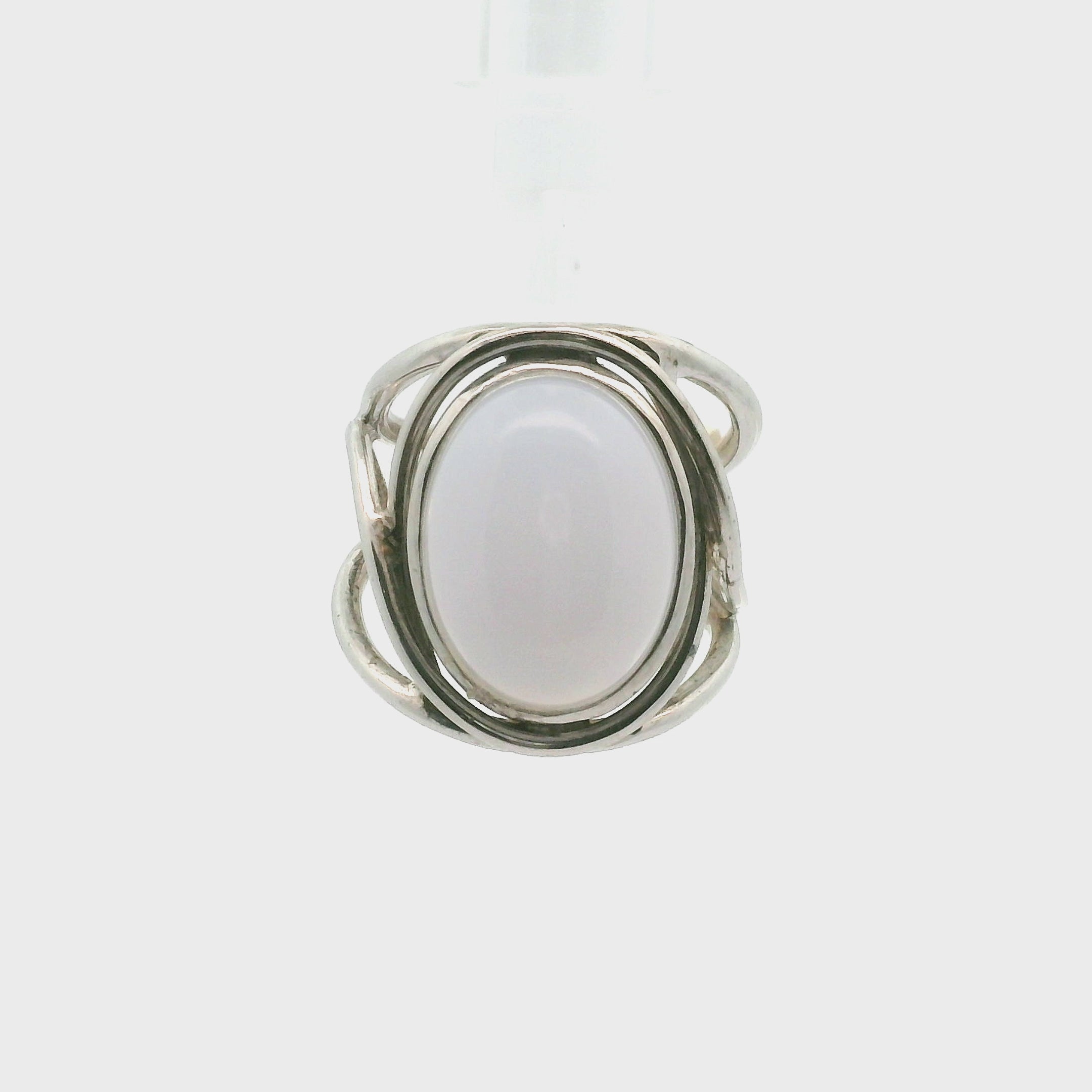 Blue Chalcedony Finger Cuff Adjustable Ring .925 Silver for Soothing the Body, Mind and Spirit
