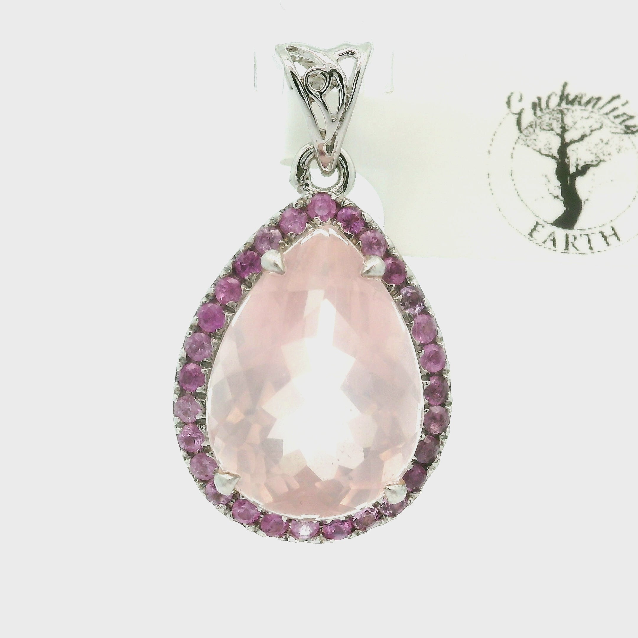 Rose Quartz with Pink Sapphire Pavé Pendant .925 Silver for Self-Love, Acceptance and Emotional Healing