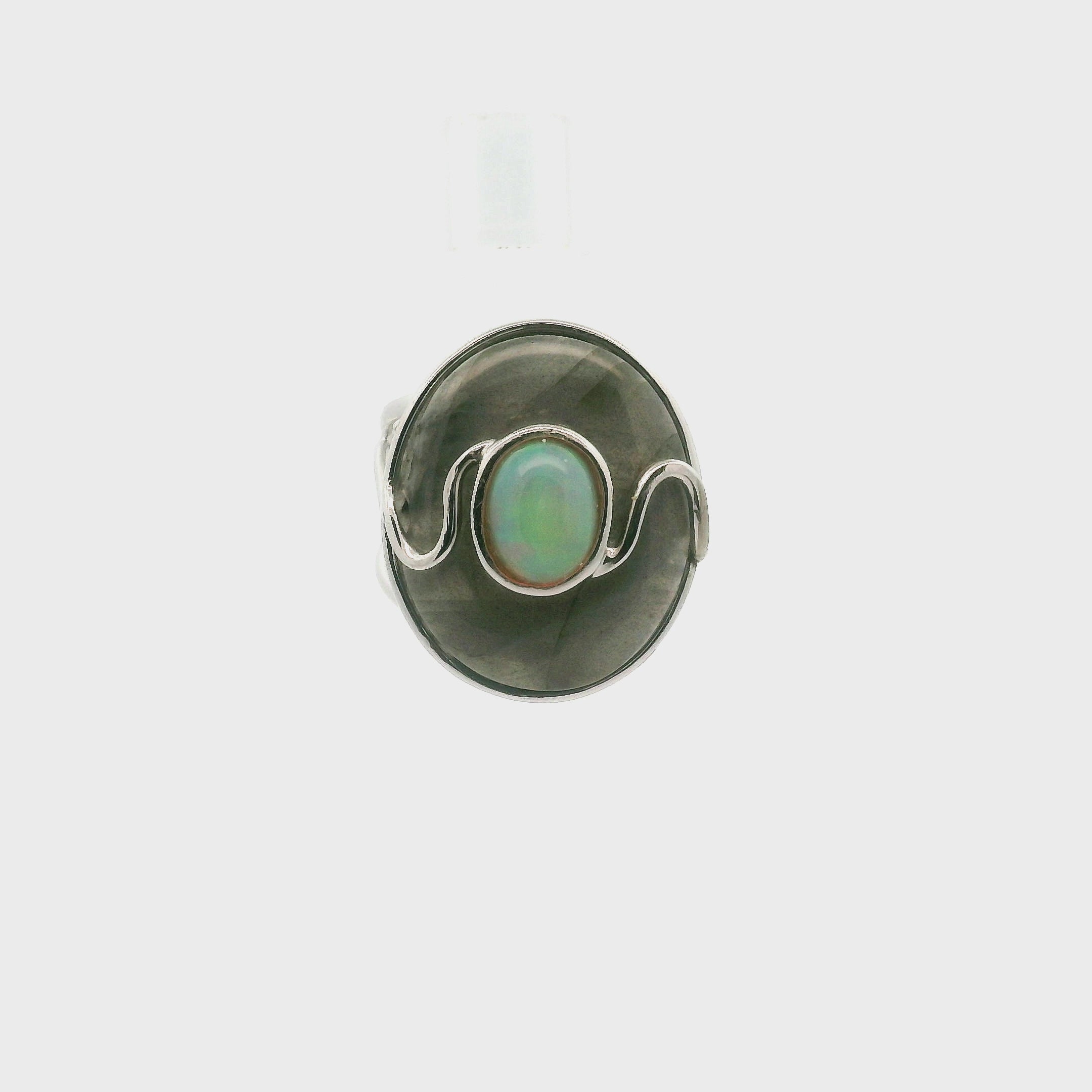 Labradorite with Opal Cuff Ring .925 Silver for Transformation and Spiritual Insight