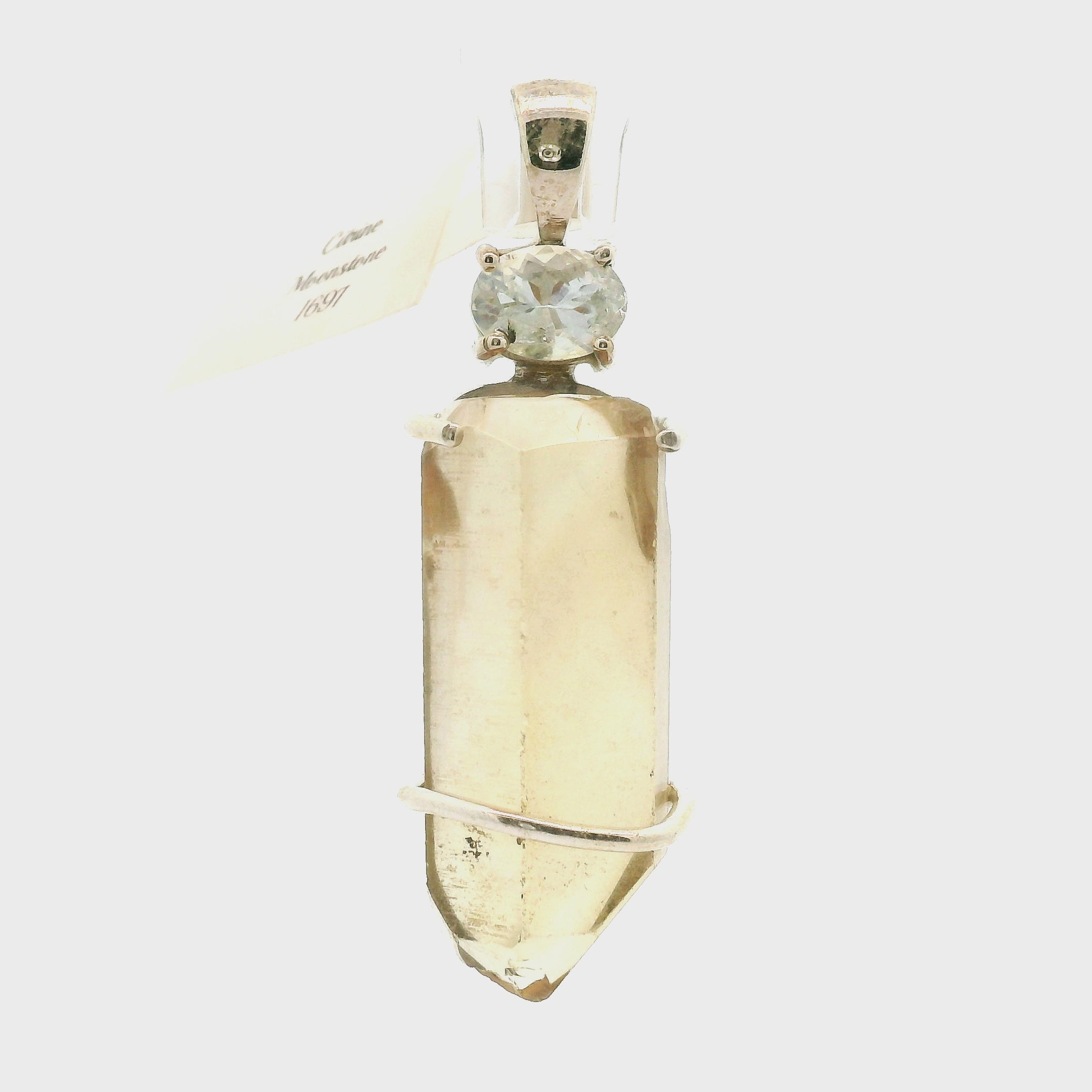 Citrine with Moonstone Pendant .925 Silver for Abundance, Intuition, Luck and Protection