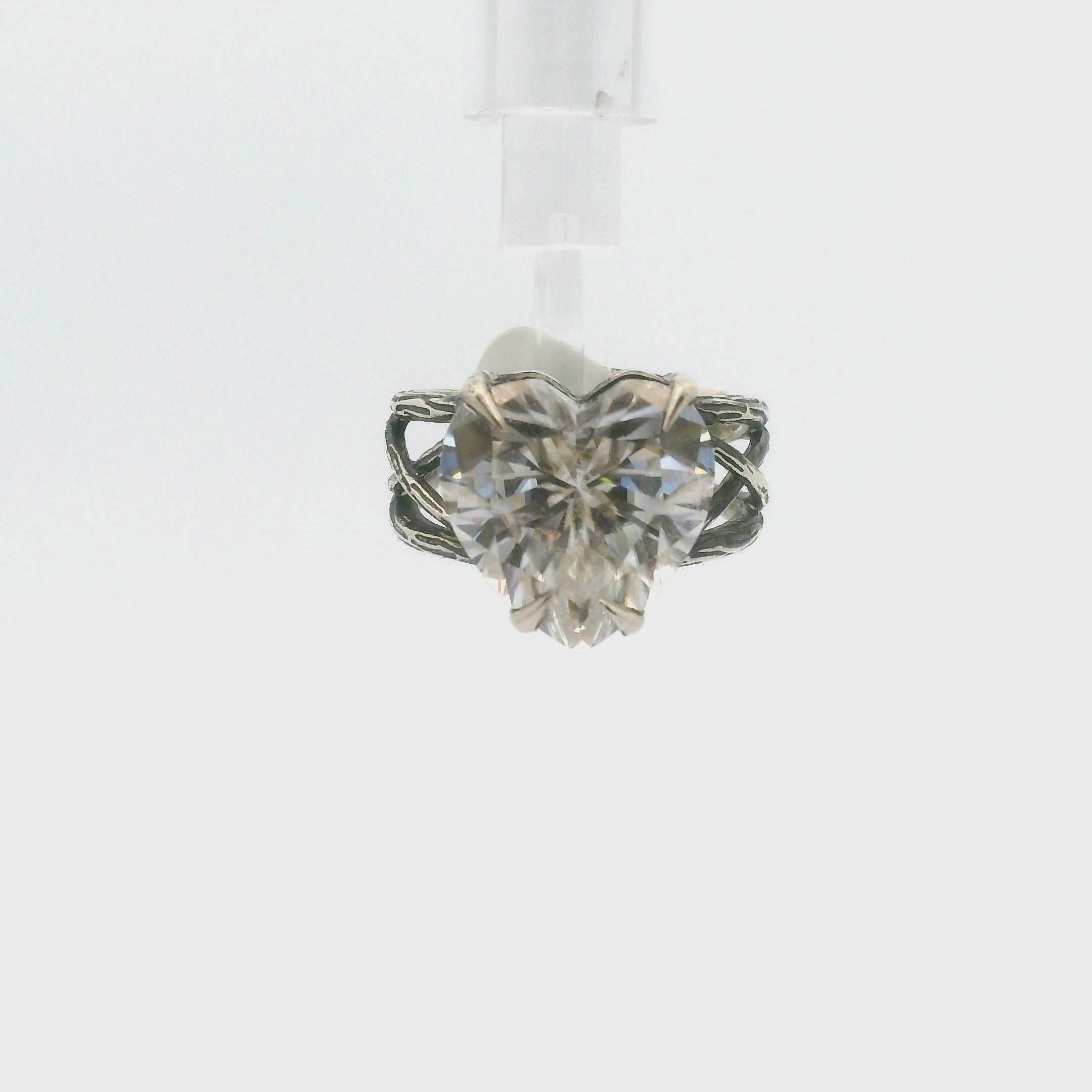 Moissanite Heart Bad Witch Cuff Ring .925 Silver for Spiritual Evolution and Awakening