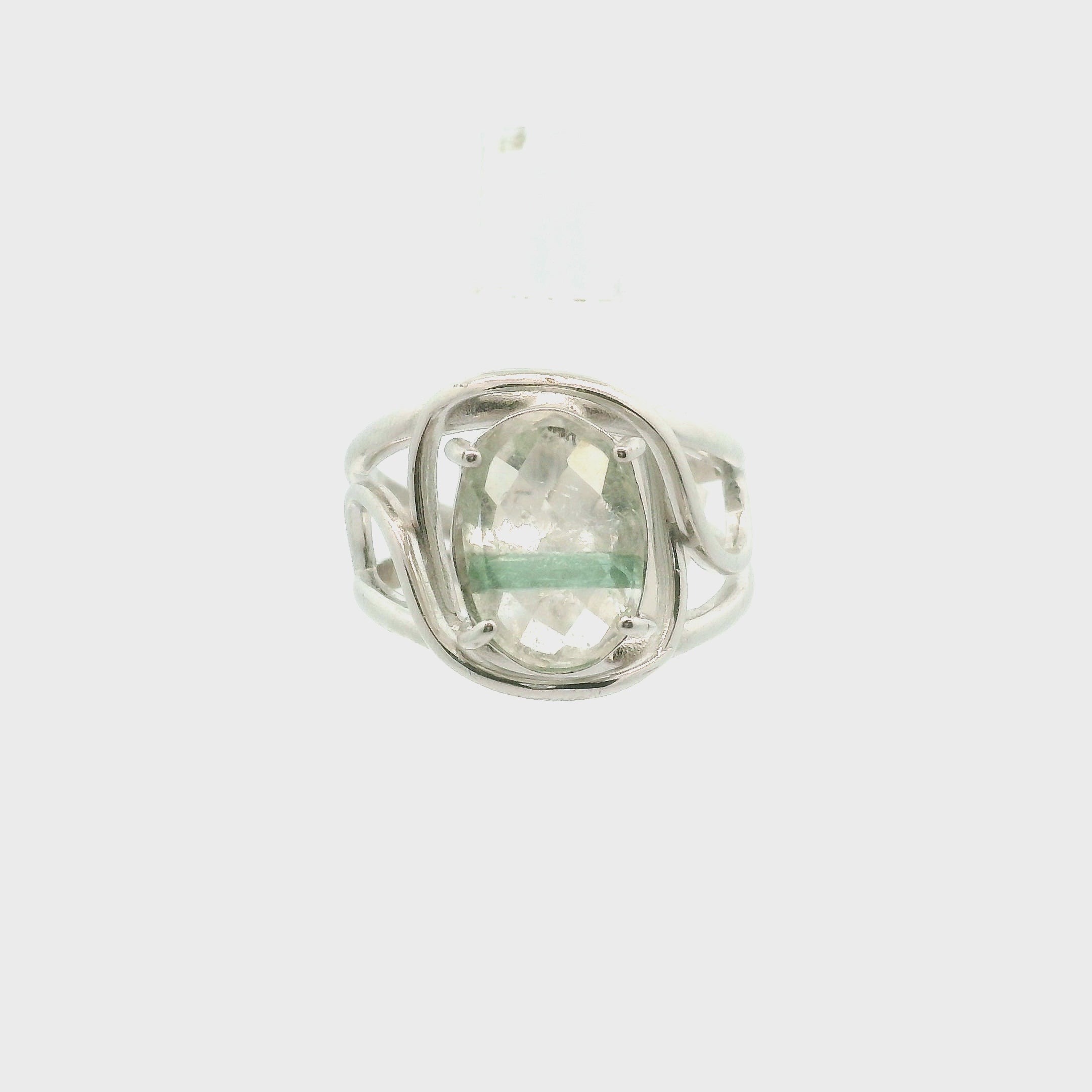 Tourmaline in Quartz Cuff Ring  Adjustable Ring .925 Sterling Silver for Emotional Healing, Kindness and Joy