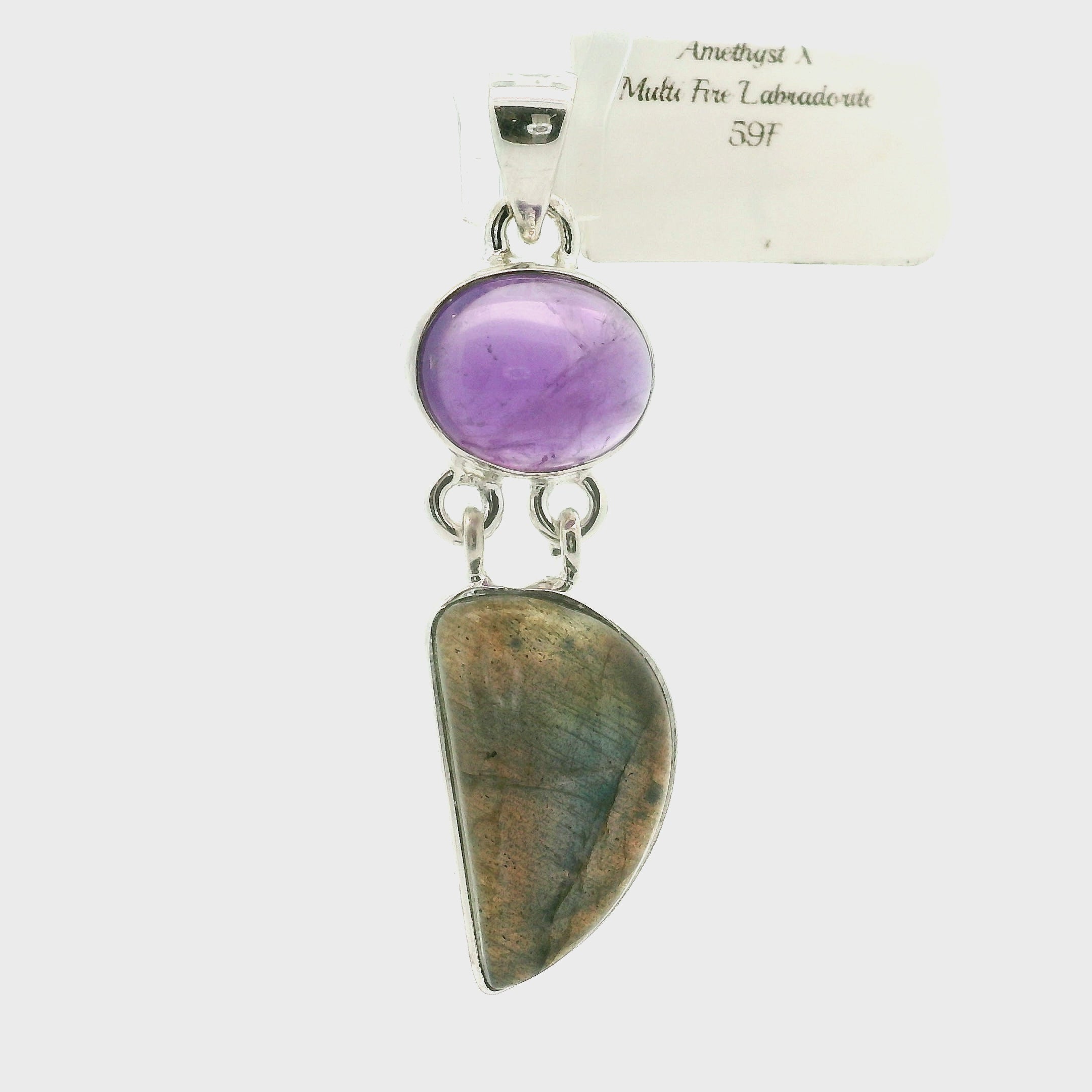 Labradorite with Amethyst Pendant .925 Silver for Magic, Protection and Guidance