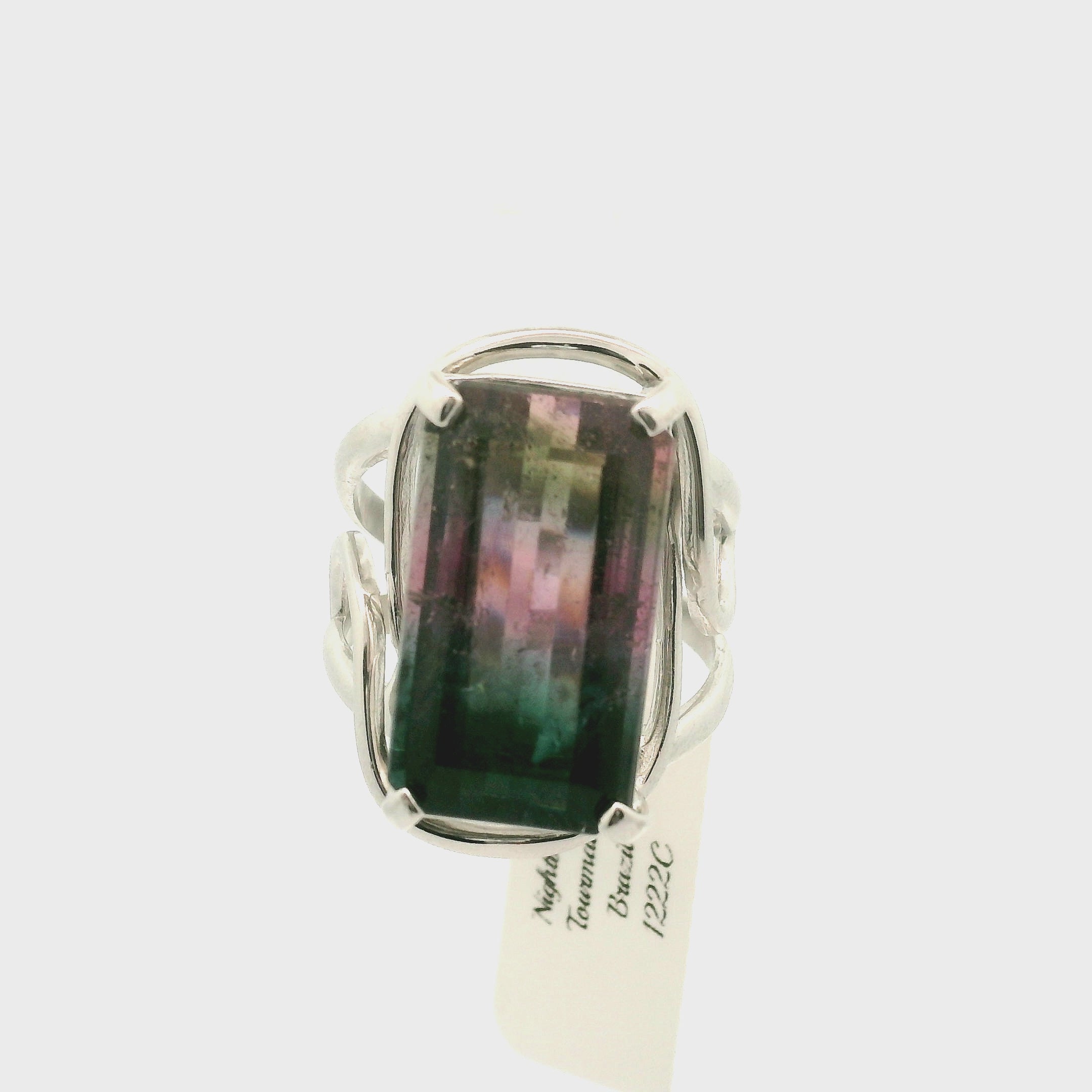 Nightbloom Tourmaline Cuff Ring .925 Silver for Awareness, Communication and Meditation