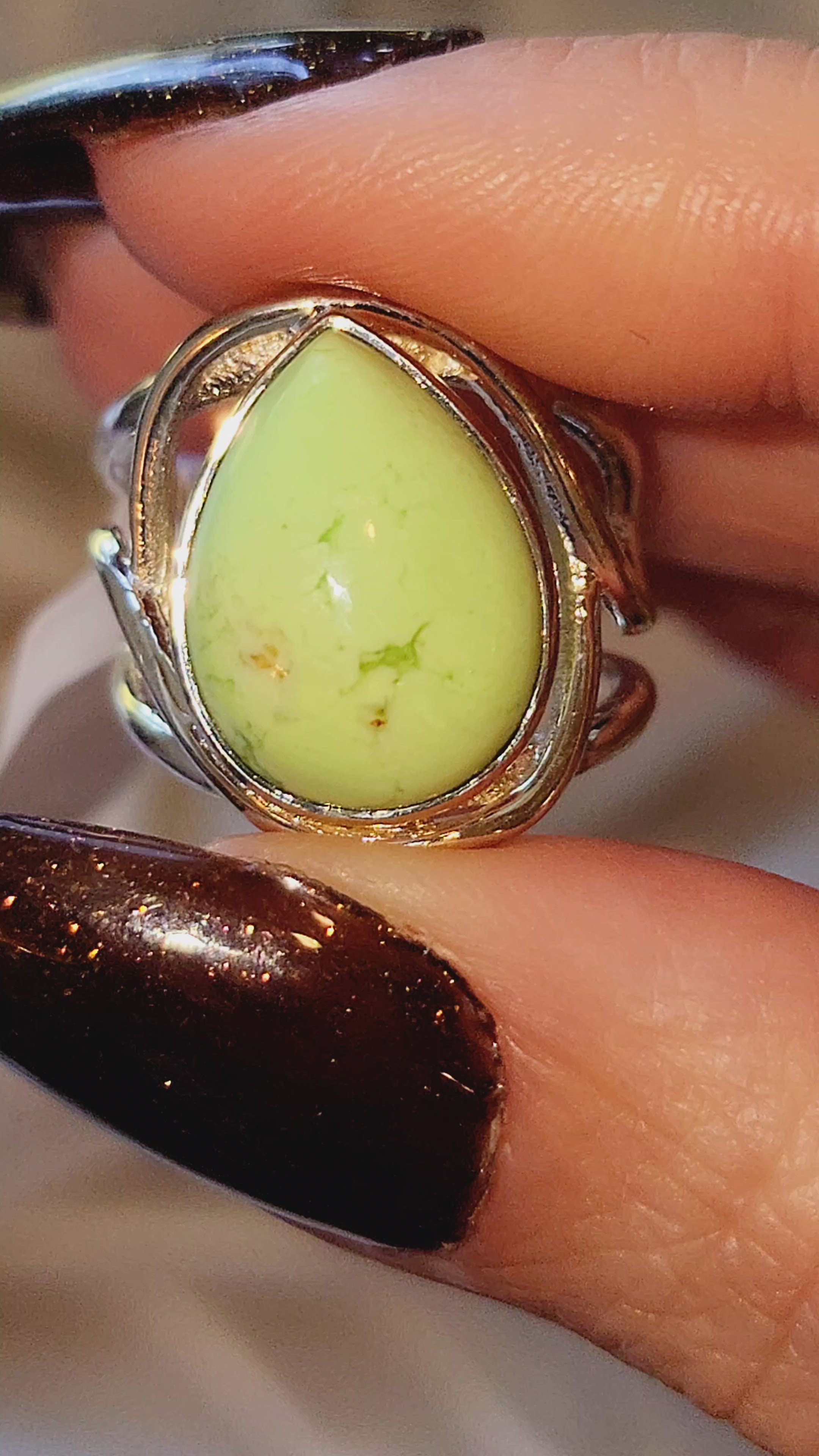 Citron Chrysoprase Cuff Ring .925 Sterling Silver for Compassion, Joy and Kindness