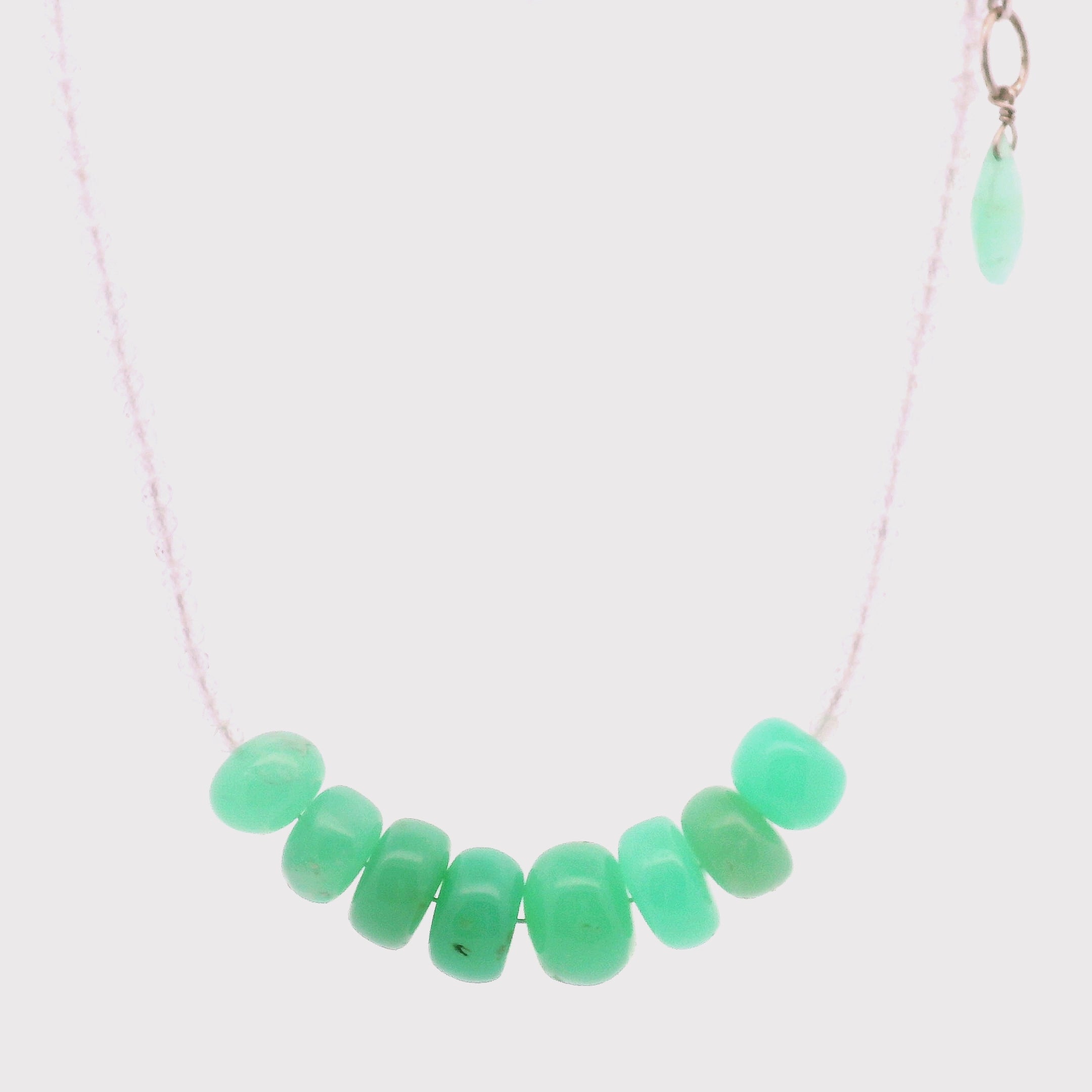 Chrysoprase Rondelle and White Topaz Micro Faceted Necklace for Compassion & Loyalty
