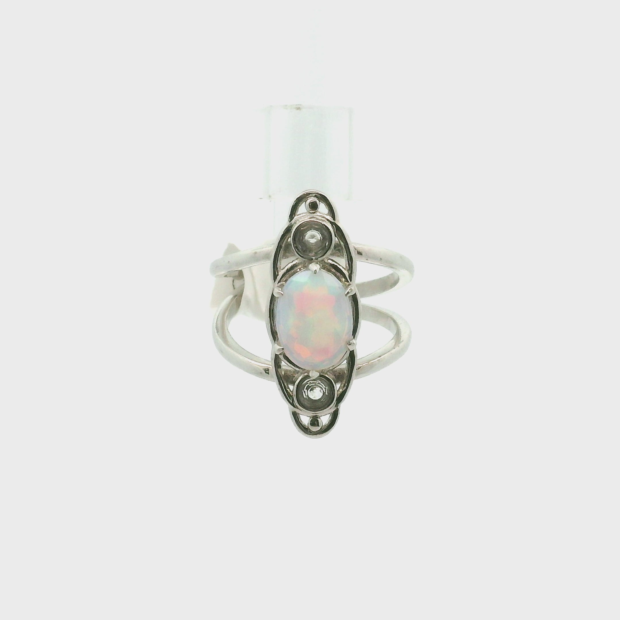 Opal & Moonstone Orbit Adjustable Cuff Ring .925 Silver for Transformation and Energy Protection
