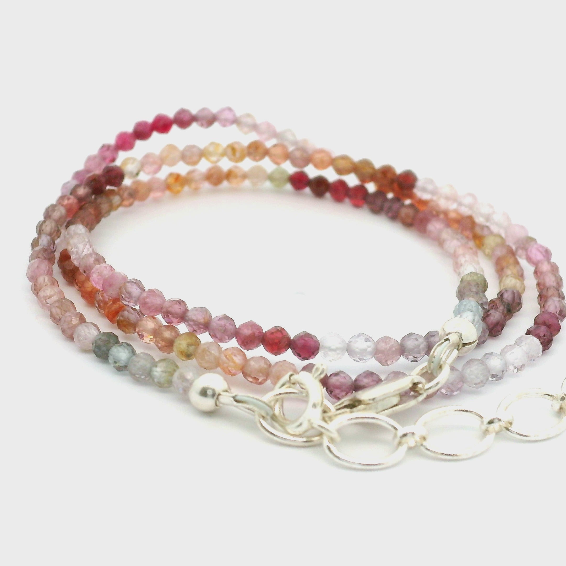 Multi Spinel Micro Faceted Necklace 925 Silver for Compassion & Loyalty
