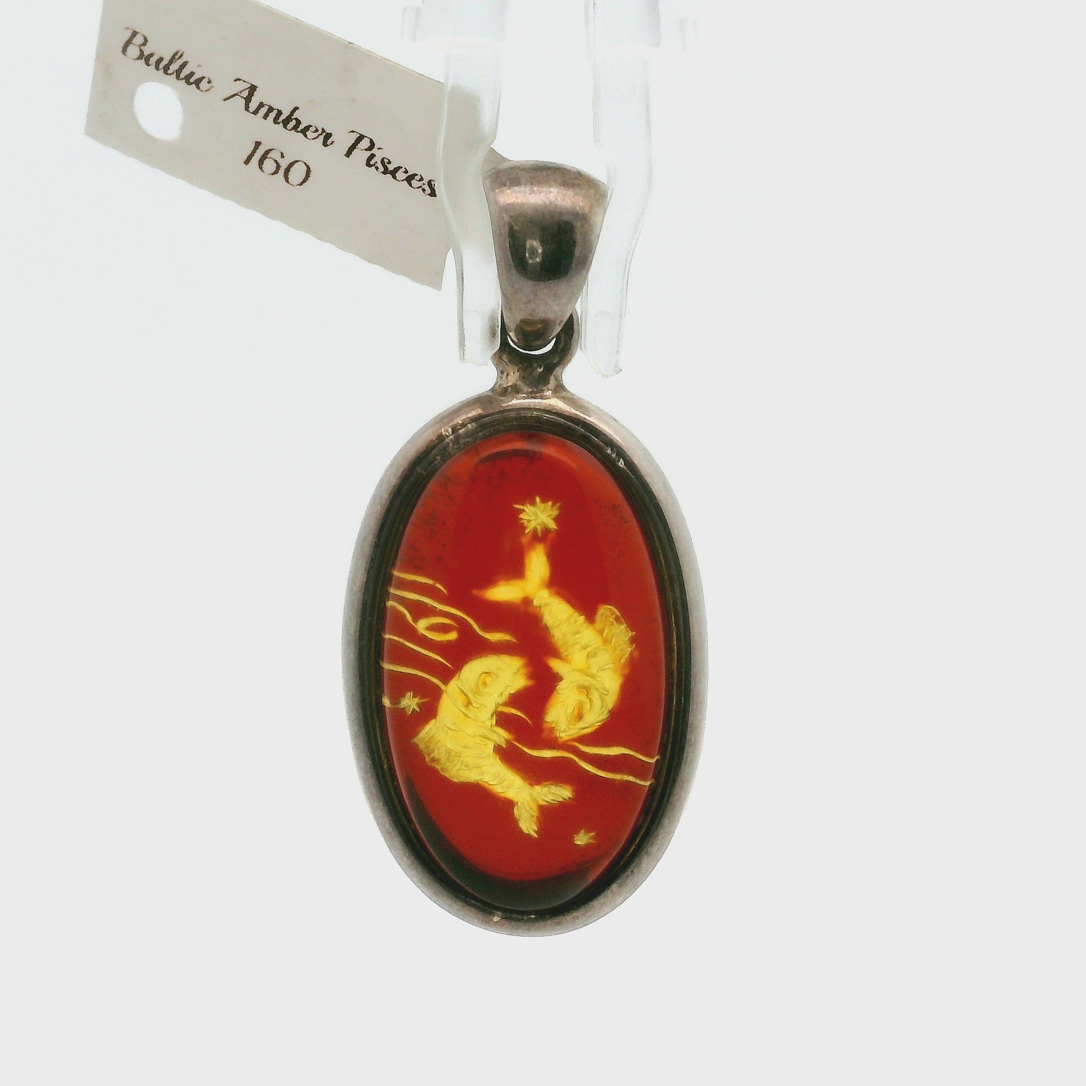 Baltic Amber Zodiac Pendant .925 Silver for Prosperity and Joy