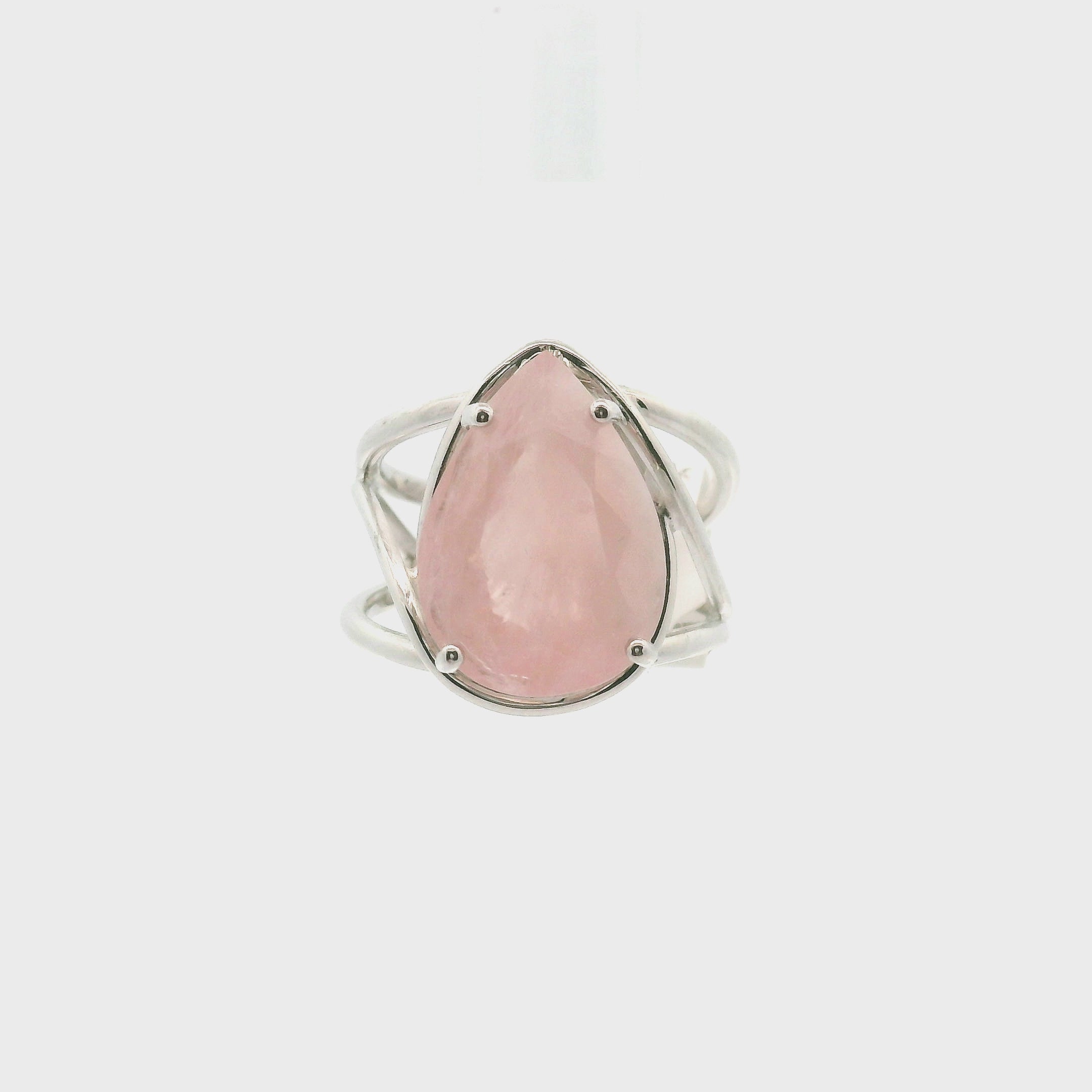 Morganite Teardrop Cuff Ring .925 Silver for Abundance of Joy and Love