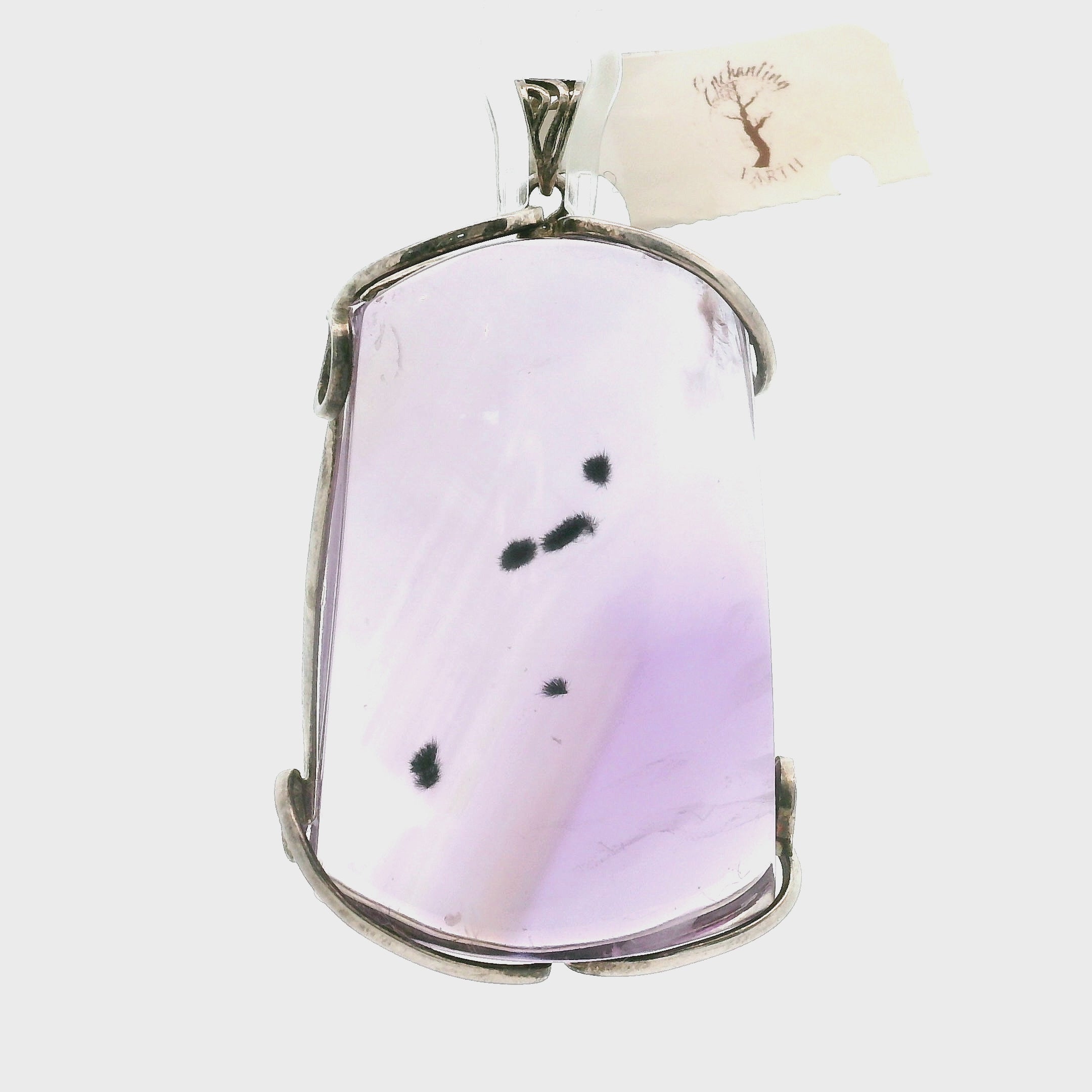 Large Amethyst with Hollandite Pendant .925 Silver for Intuition and Protection
