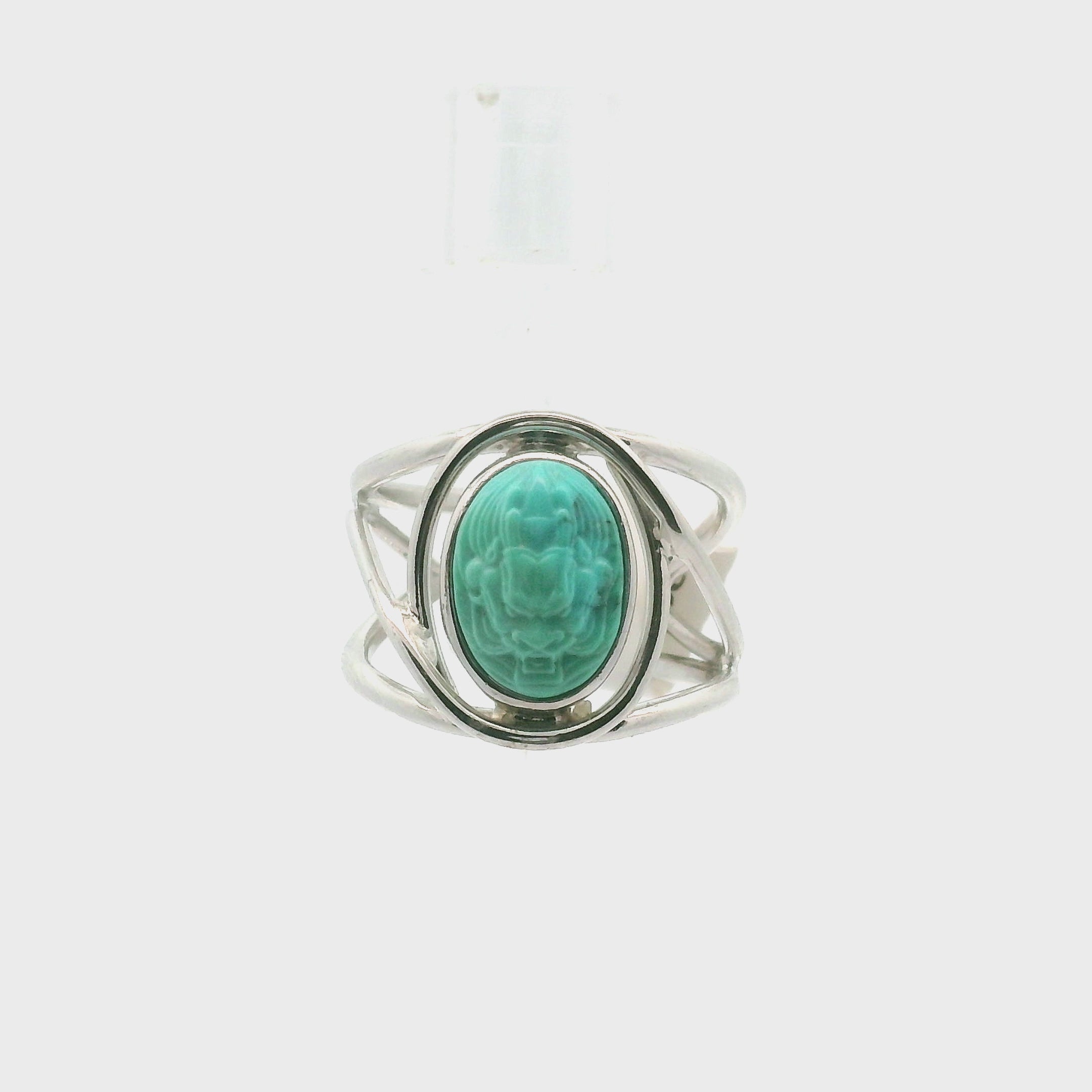 Turquoise Carved Cuff Ring for Good Luck, Prosperity and Protection