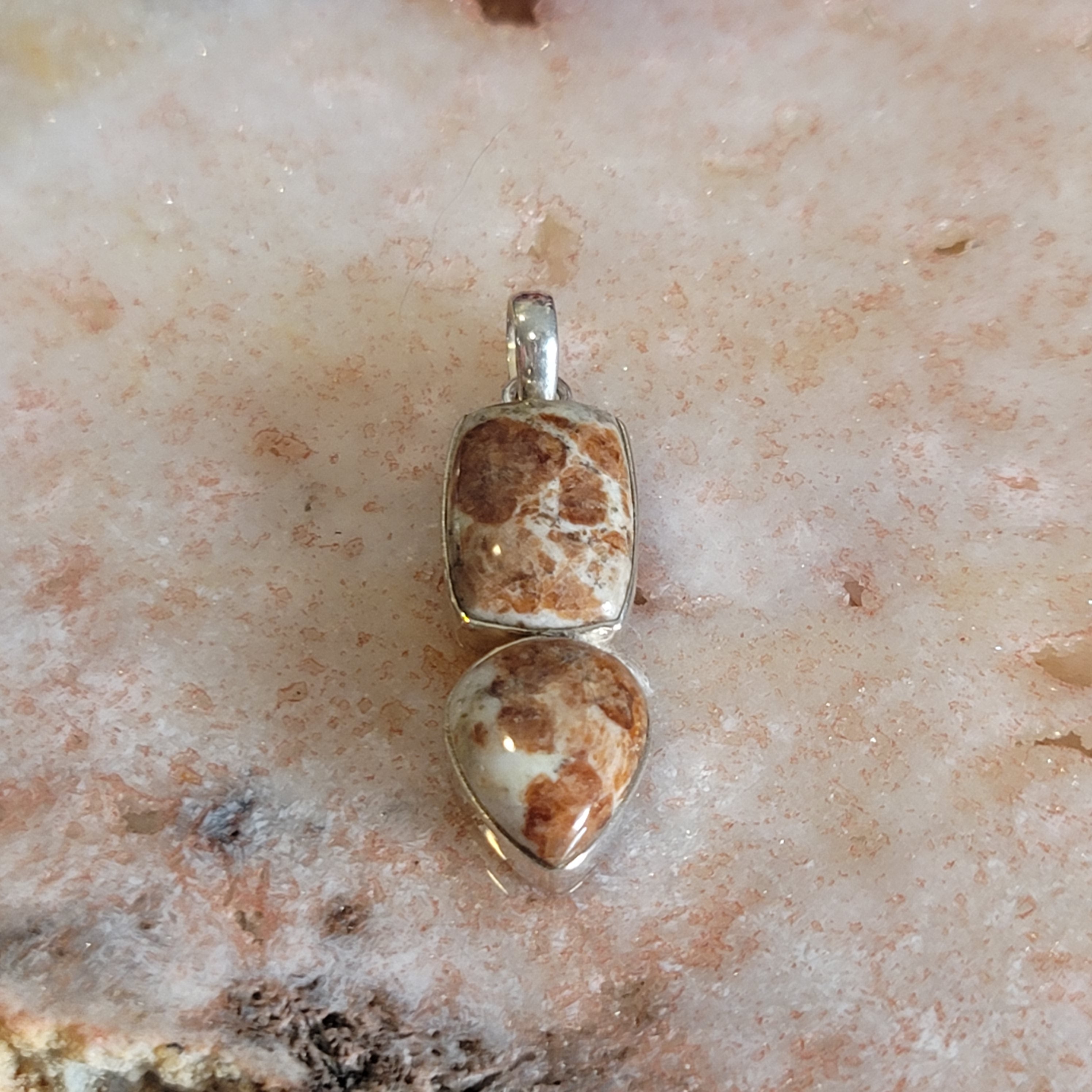 Spessartine Garnet in Wollastonite Pendant .925 Silver for Strength, Courage and Achievement