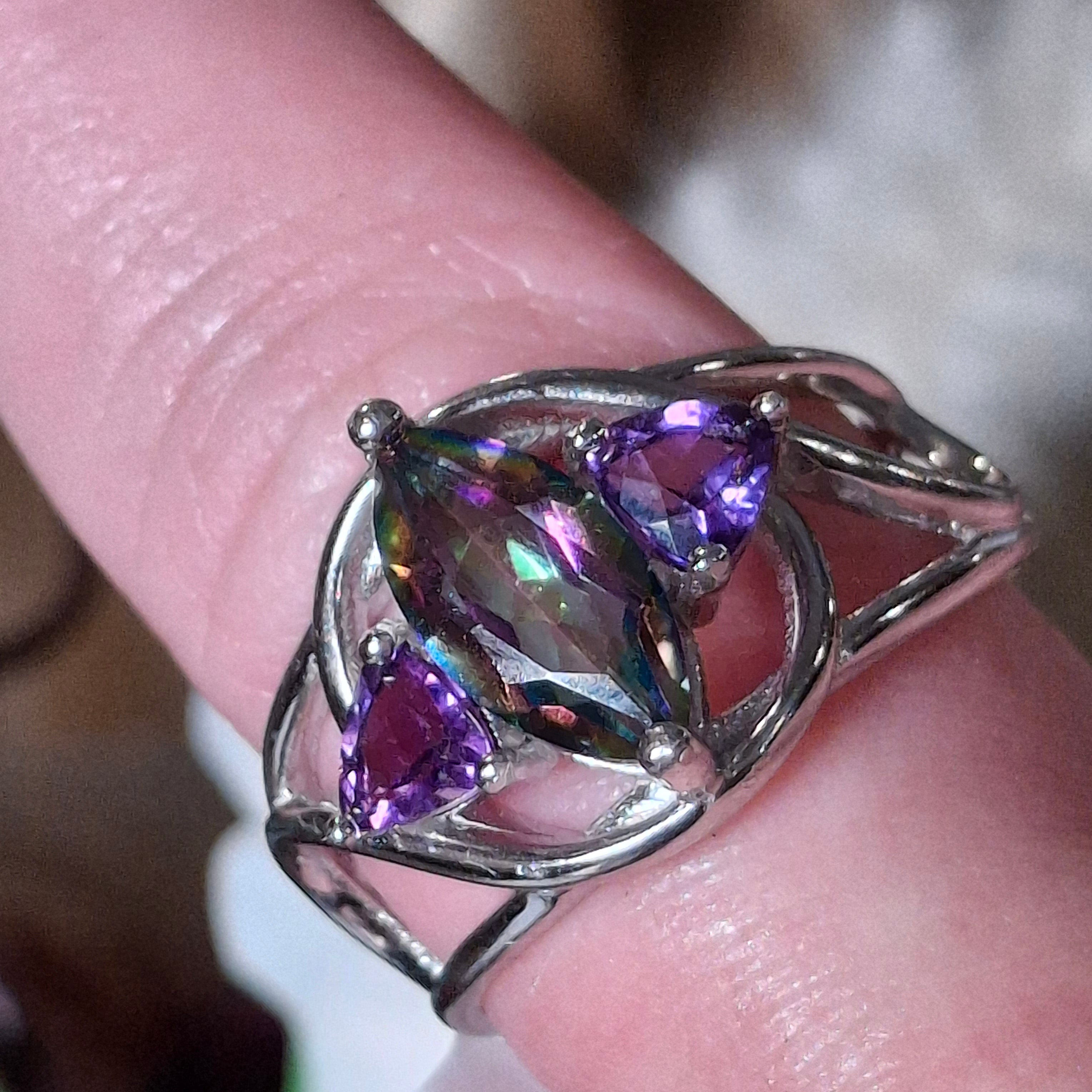 Mystic Topaz Marqis Cuff Ring .925 Silver for Overall Health & Healing of the Body