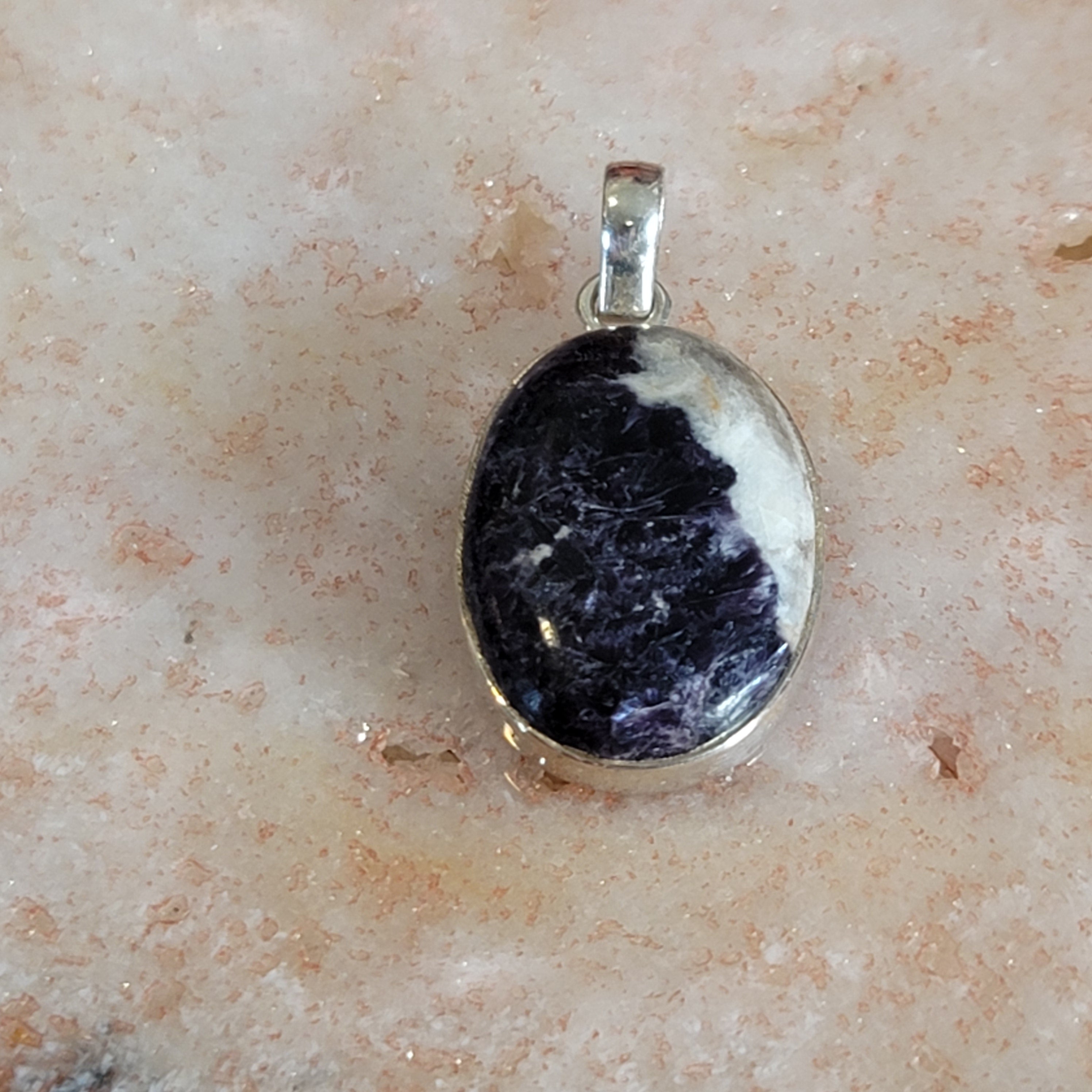 Lepidolite in Quartz Pendant .925 Silver for Feeling Peace, Joy and Hope