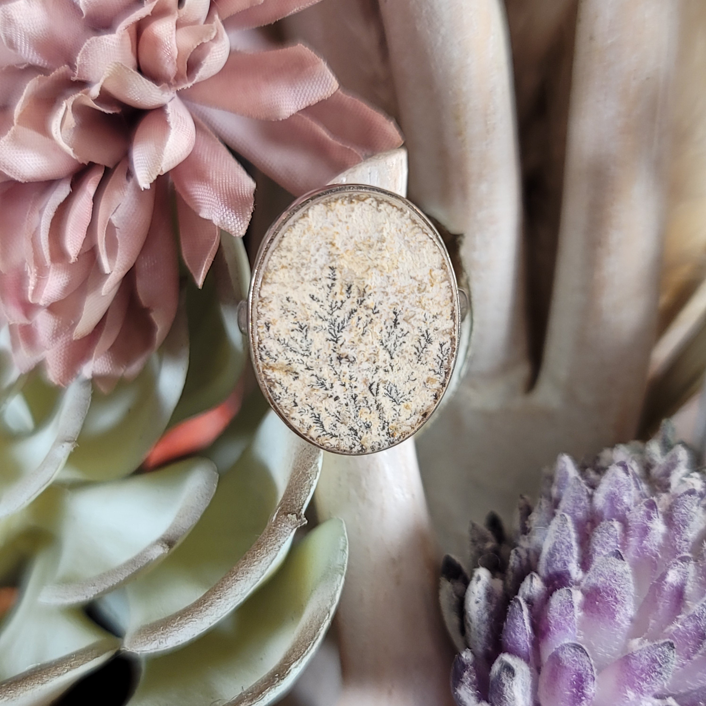 Dendritic Sandstone .925 Silver Adjustable Ring for Focus and Meditation