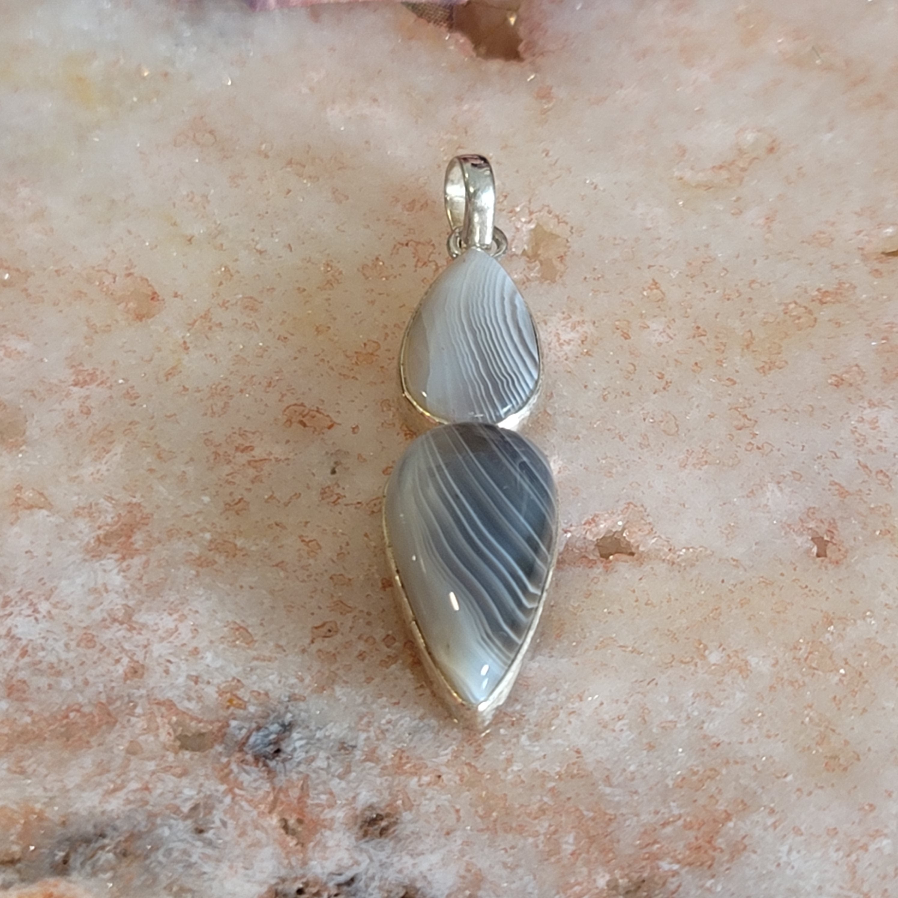 Botswana Agate Pendant .925 Silver for Hope, Protection and Strength