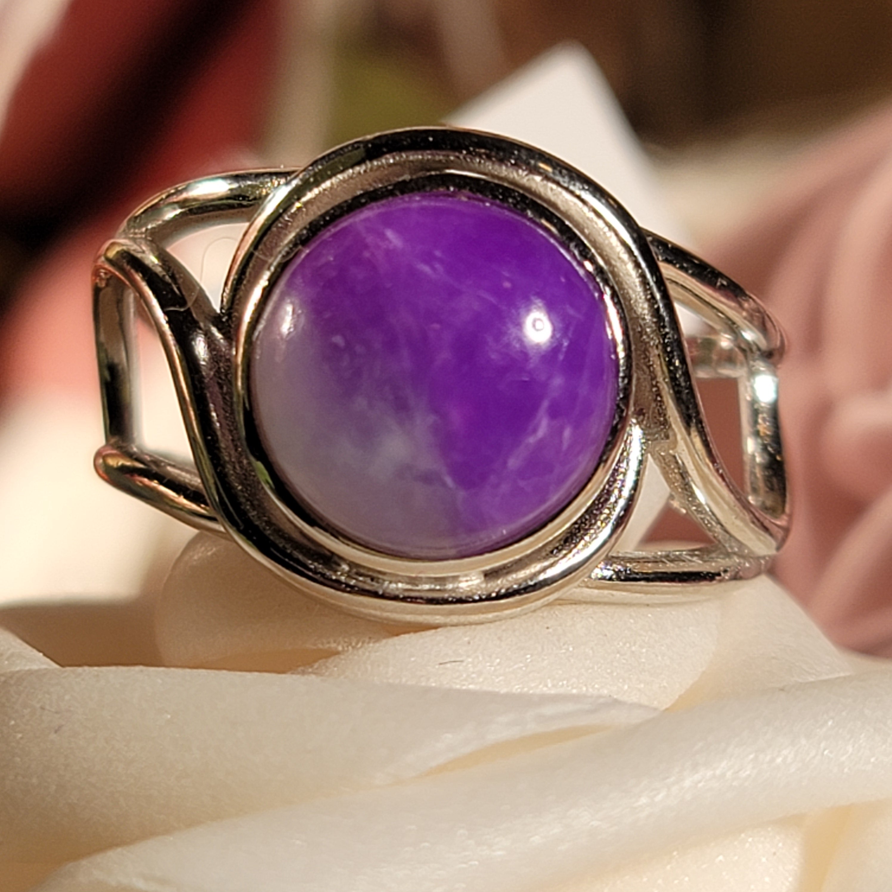 Sugilite Cuff Ring .925 Silver for Enhancing Dreamwork and Discovery of Your Path