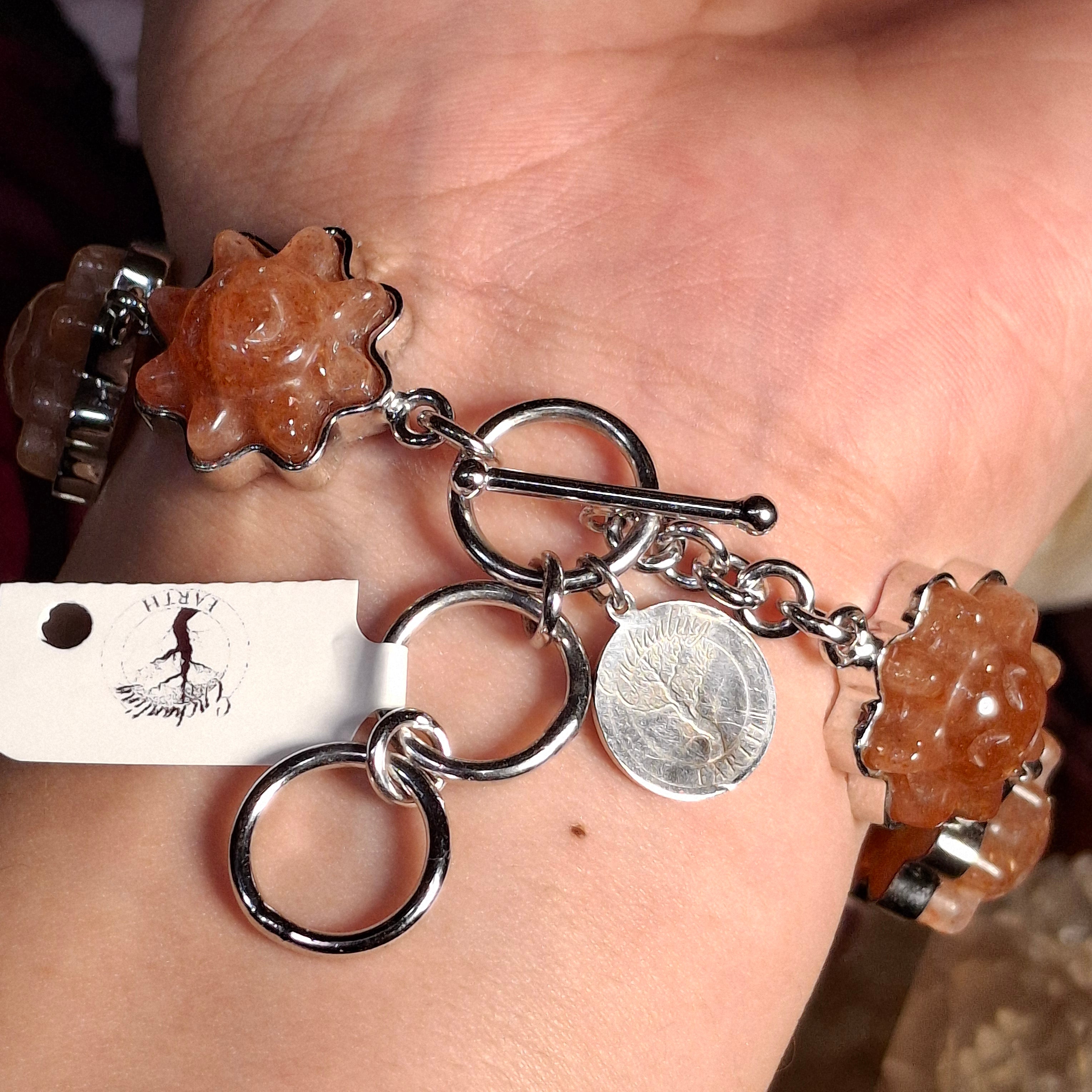 Enchanting Gems Sunstone Sun Bracelet .925 Silver for Divine Masculine Energy, Confidence, Leadership and Strength
