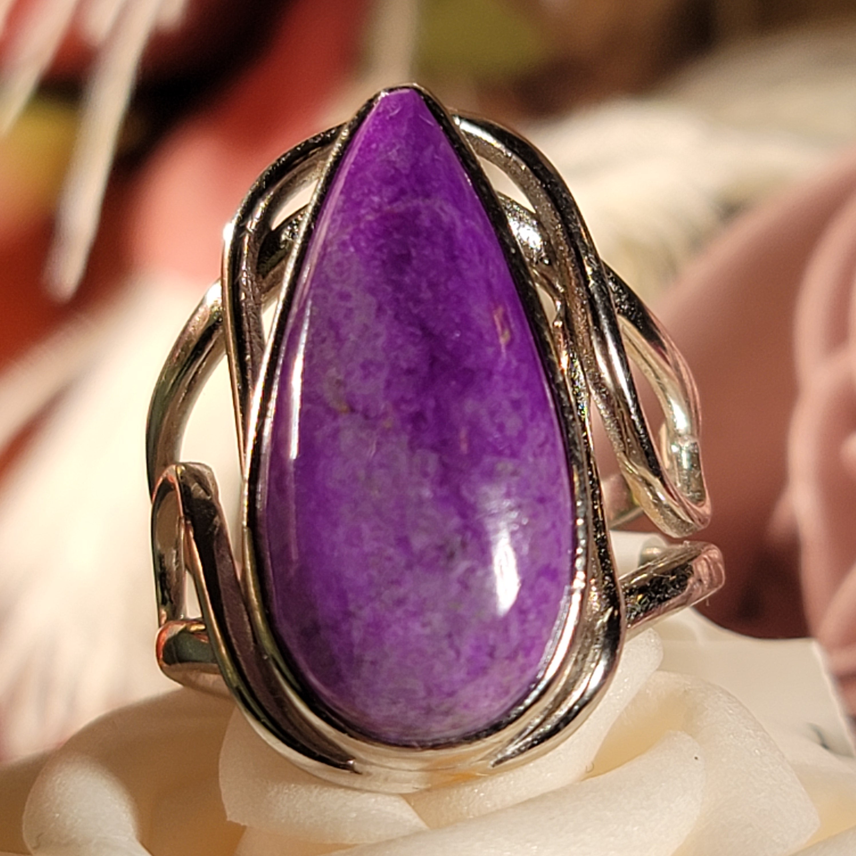 Sugilite Cuff Ring .925 Silver for Enhancing Dreamwork and Discovery of Your Path