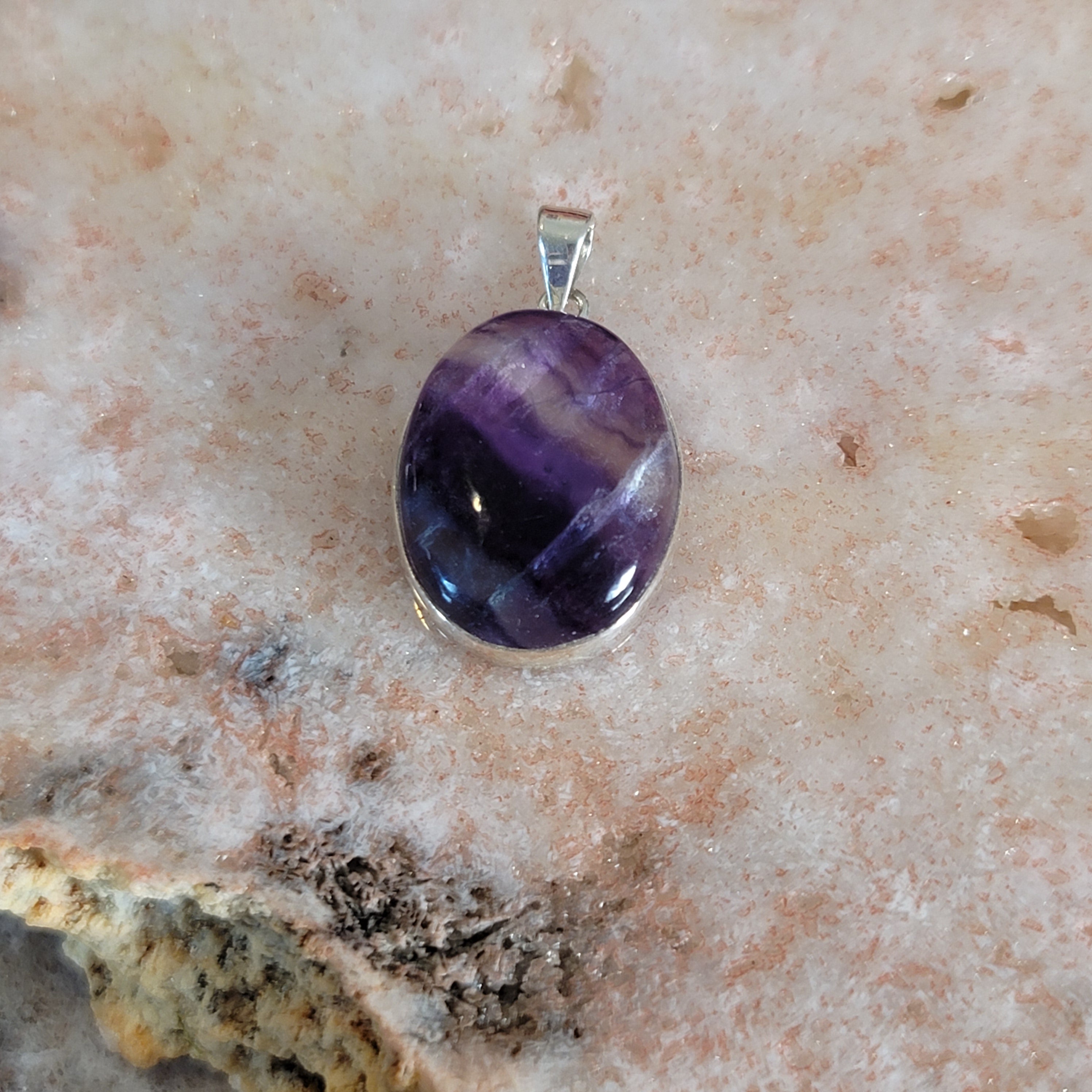 Rainbow Fluorite Pendant .925 Silver for Focus and Mental Clarity