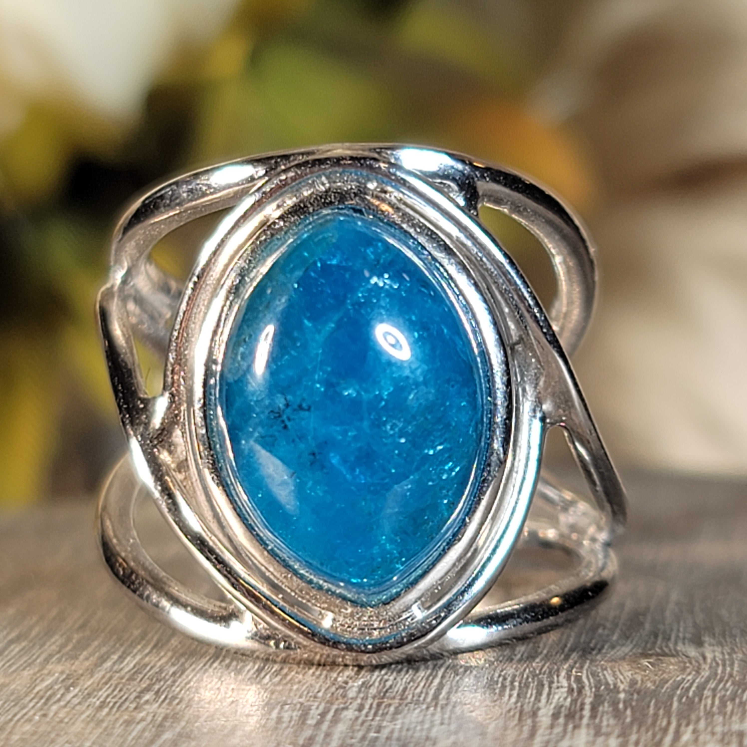 Blue Apatite Adjustable Cuff Ring .925 Silver for Overall Health and Wellness