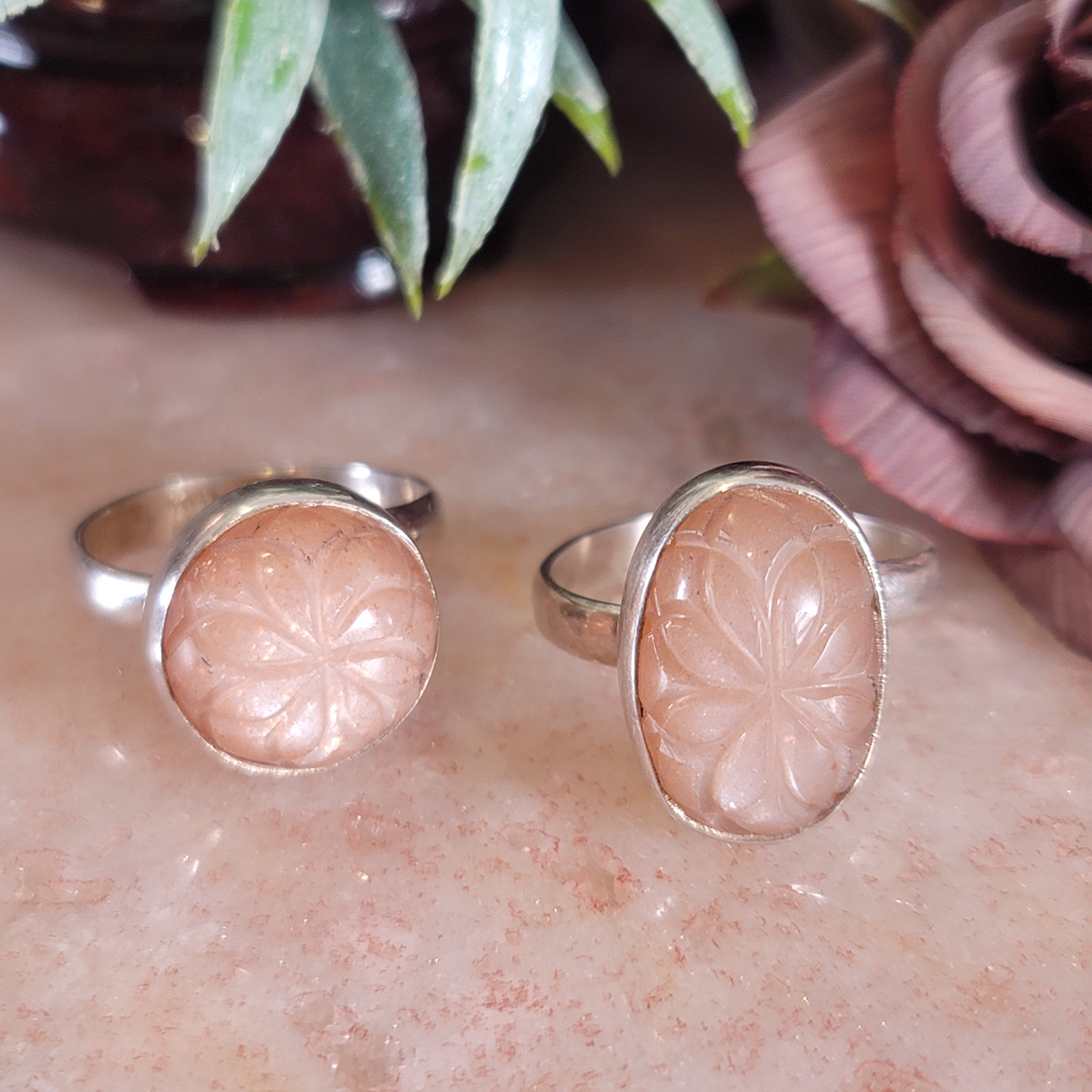 Peach Moonstone Adjustable Ring .925 Silver for New Beginnings, Artistic Expression, Creativity & Manifestation
