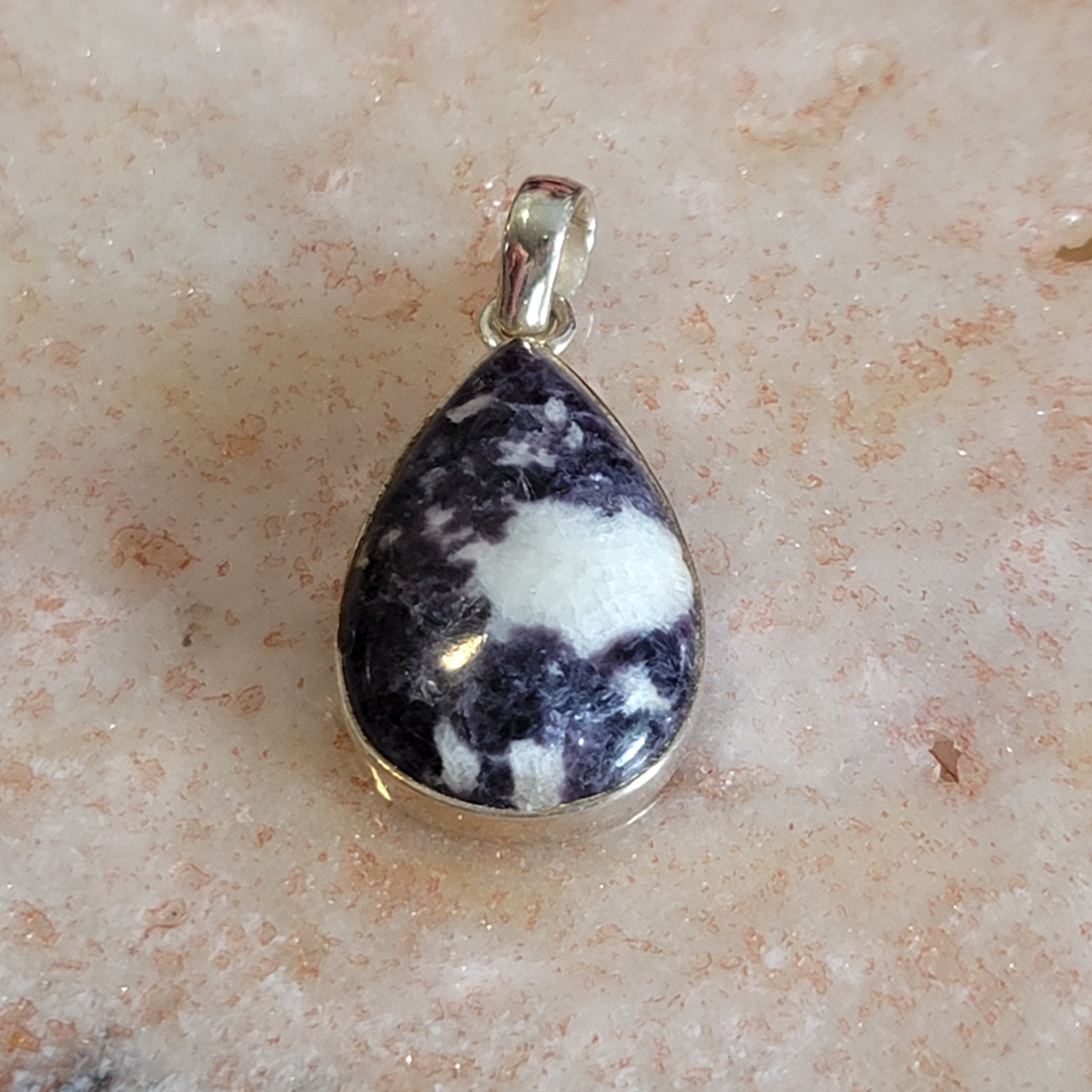 Lepidolite in Quartz Pendant .925 Silver for Feeling Peace, Joy and Hope