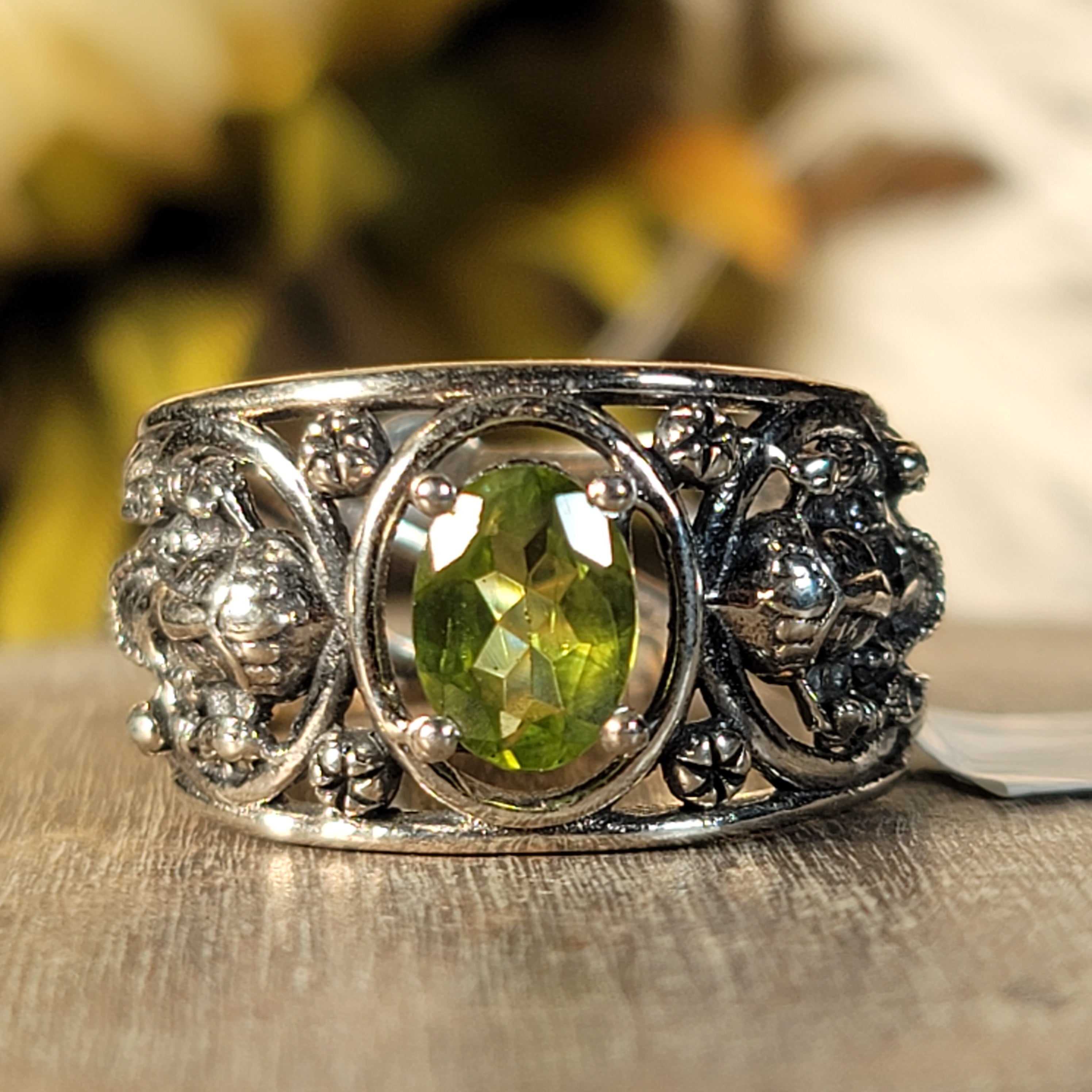 Peridot Ganesha Cuff Ring .925 Silver for Power, Prosperity and Protection