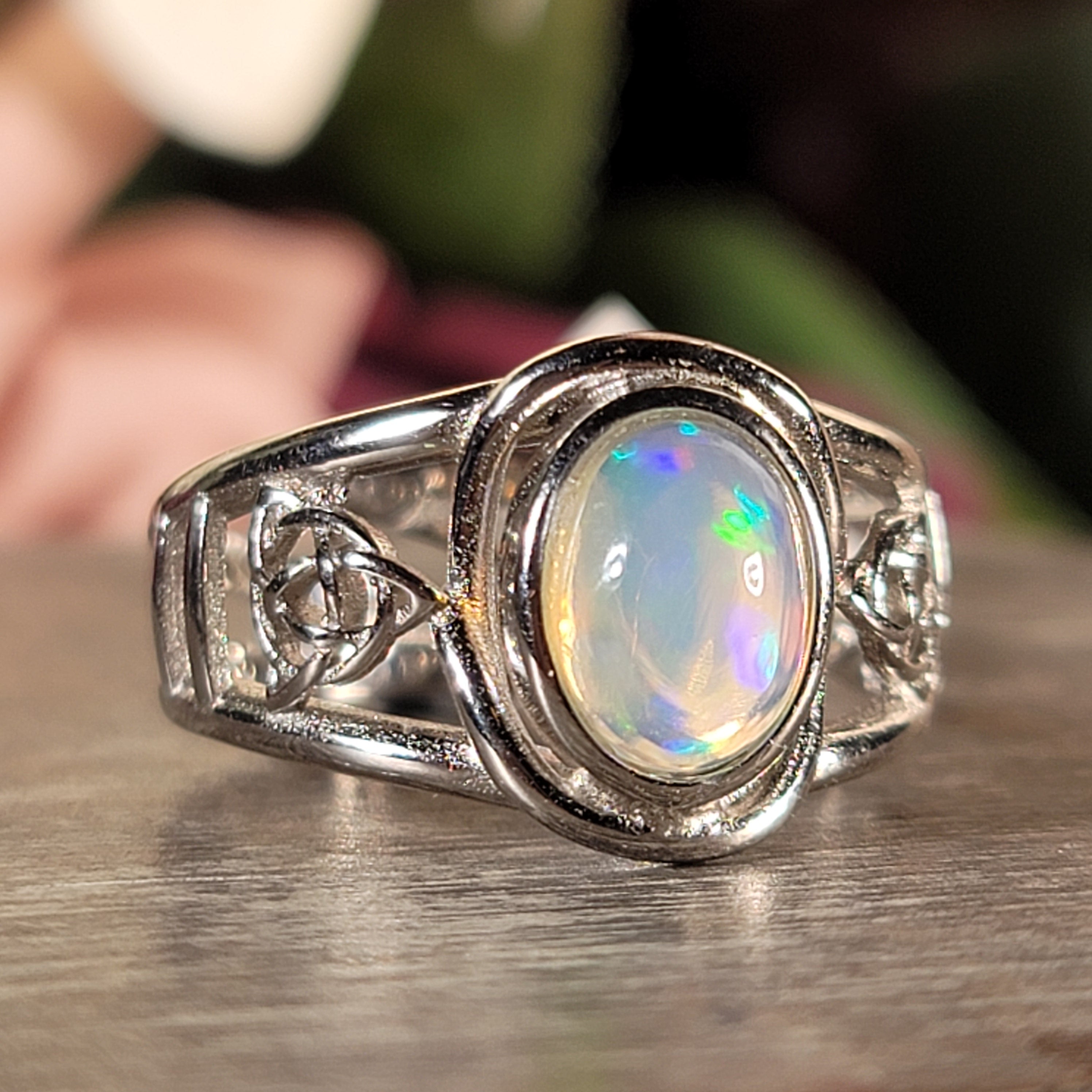 Ethiopian Opal Triquerta Cuff Ring .925 Sterling Silver for Manifesting, Joy and Transformation