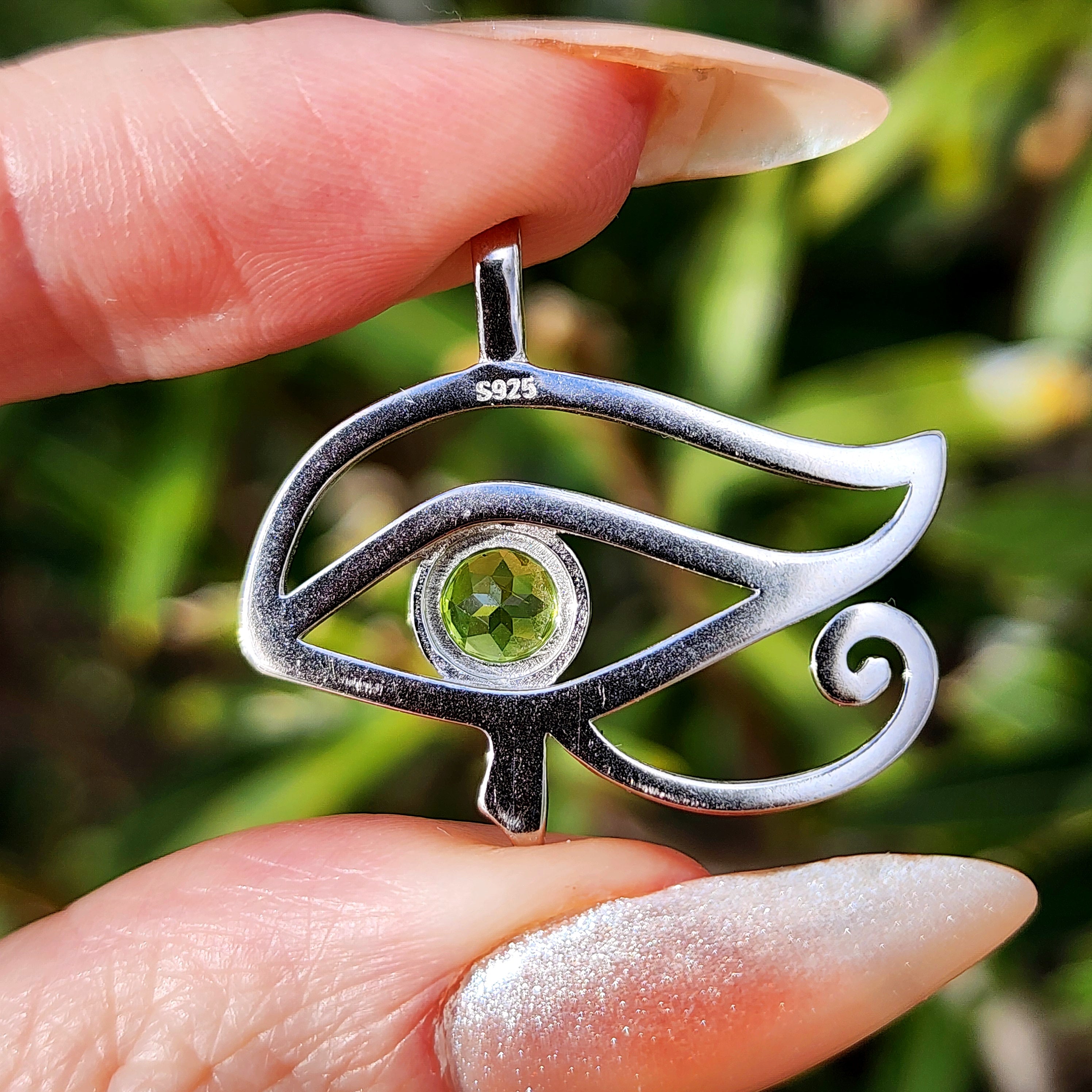 Peridot Eye of Ra Amulet Pendant .925 Silver for Abundance, Health, Protection and Power