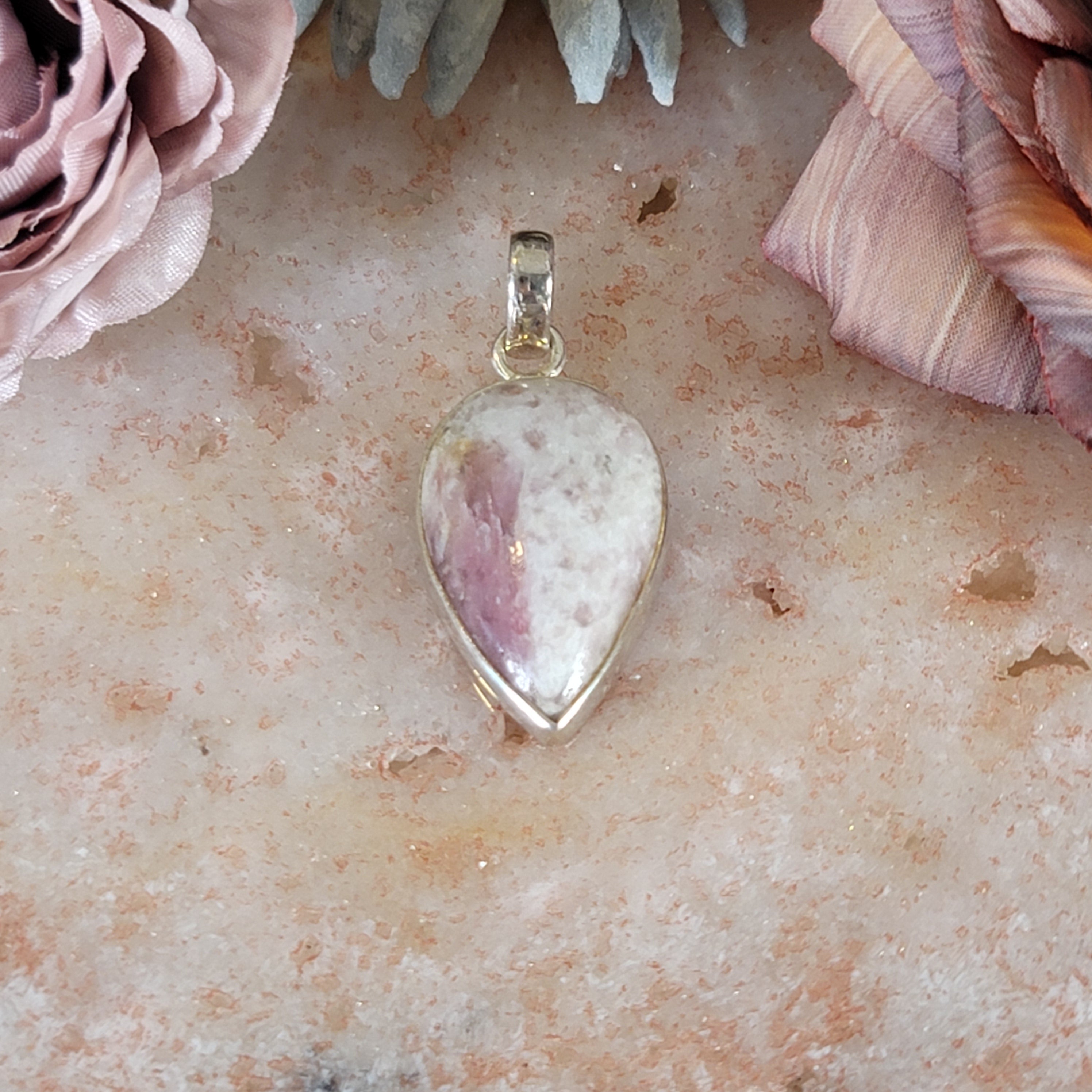 Pink Tourmaline in Quartz Pendant .925 Silver for Emotional Healing, Joy and Love