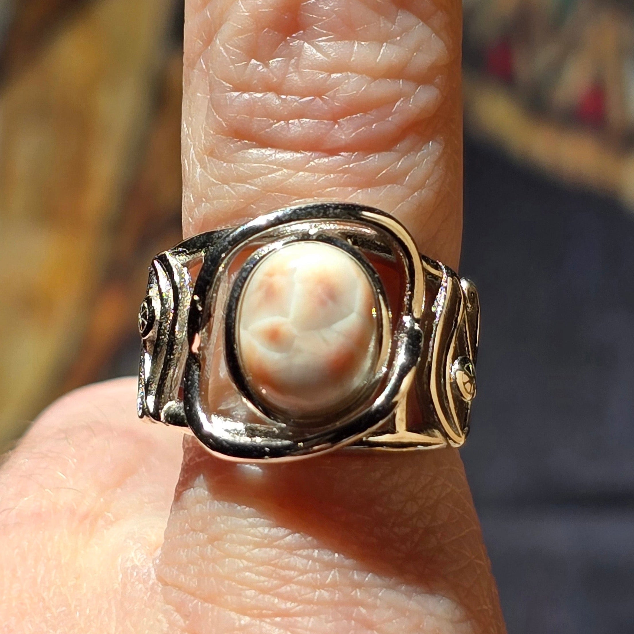 Pink Natrolite Egyptian Eye Adjustable Finger Cuff Ring .925 Silver for Astral Travel, Higher Consciousness and Protection