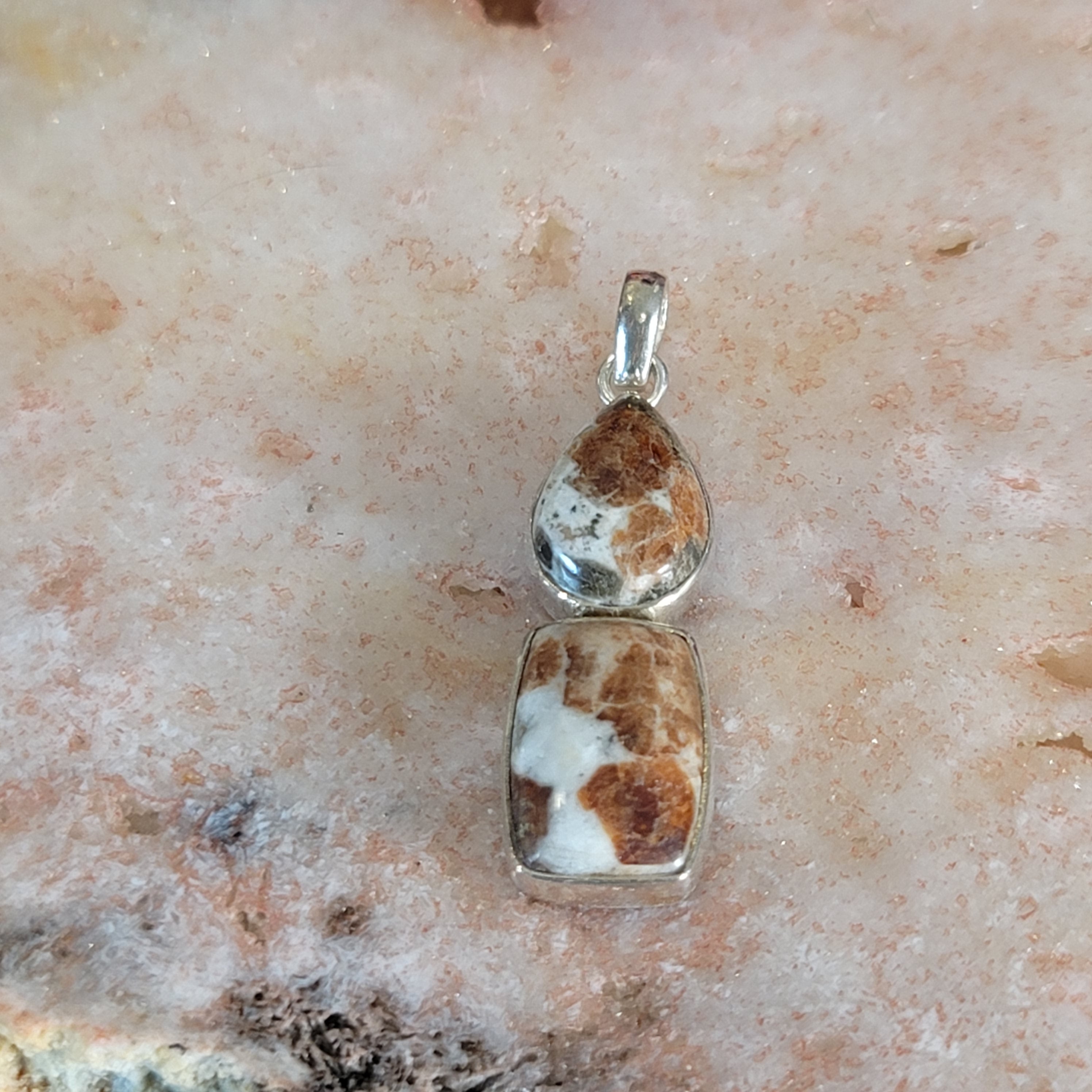 Spessartine Garnet in Wollastonite Pendant .925 Silver for Strength, Courage and Achievement