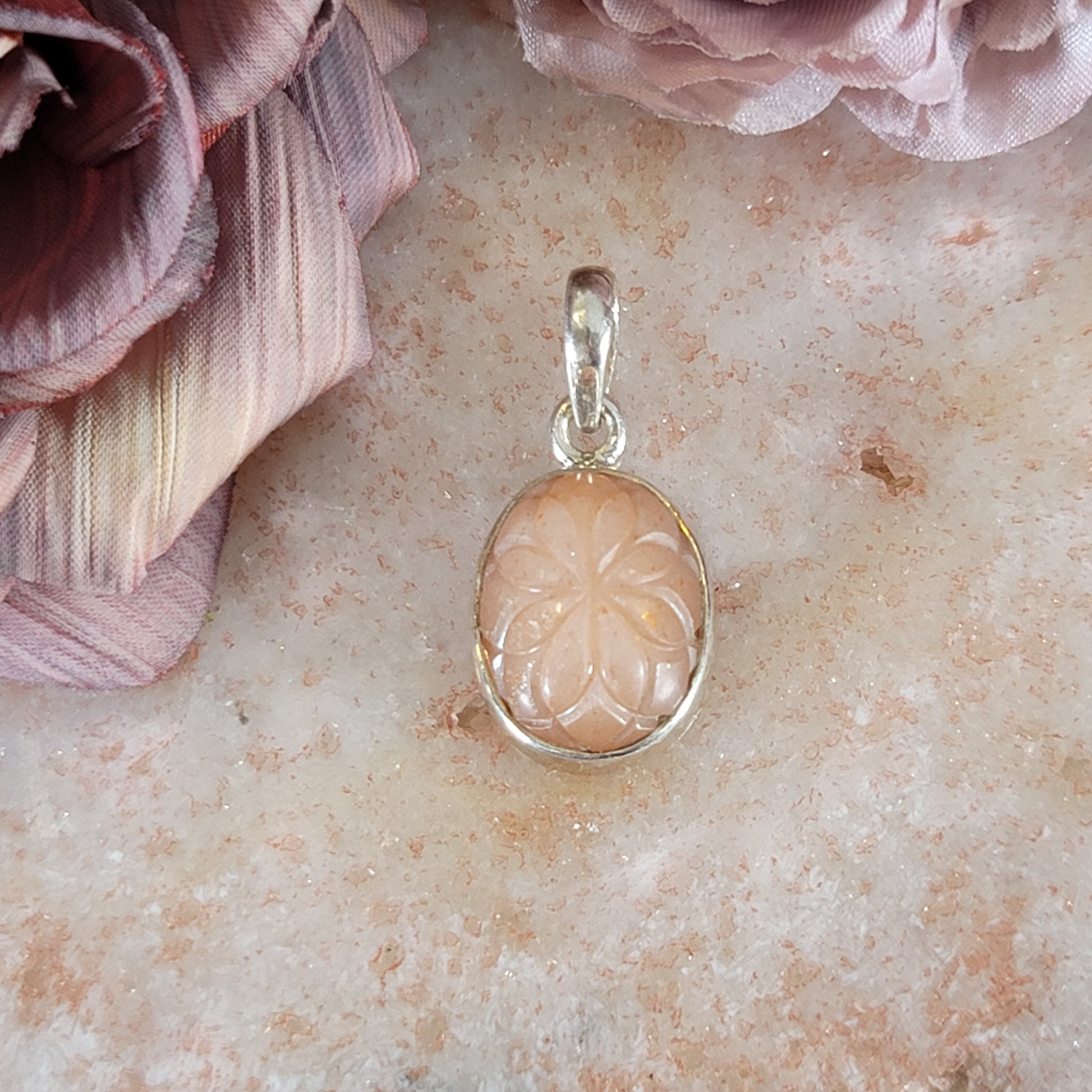 Peach Moonstone Pendant .925 Silver for New Beginnings, Artistic Expression, Creativity & Manifestation