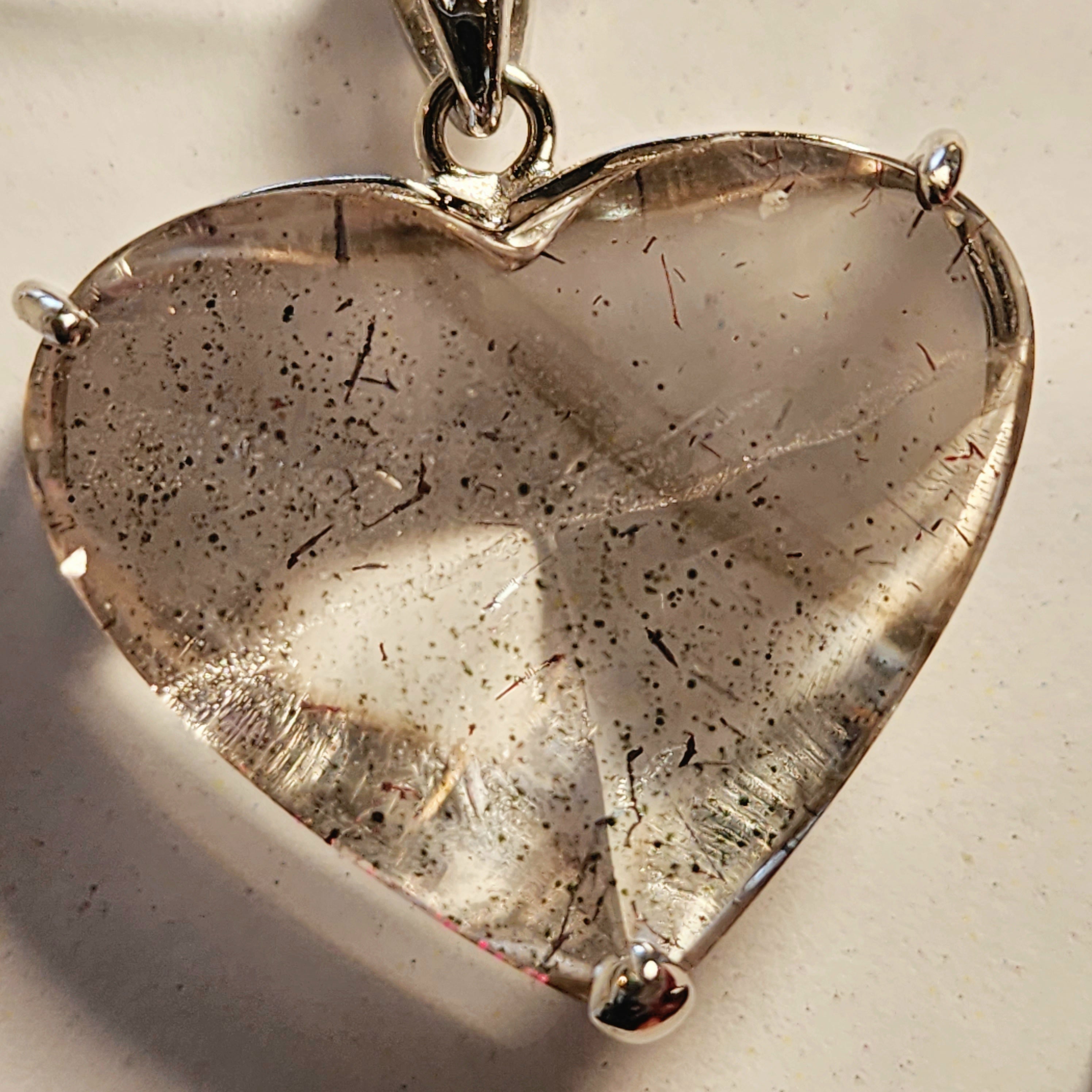 Pink Fire Covellite in Quartz Heart Pendant .925 Silver for Spiritual Evolution and Energy Flow