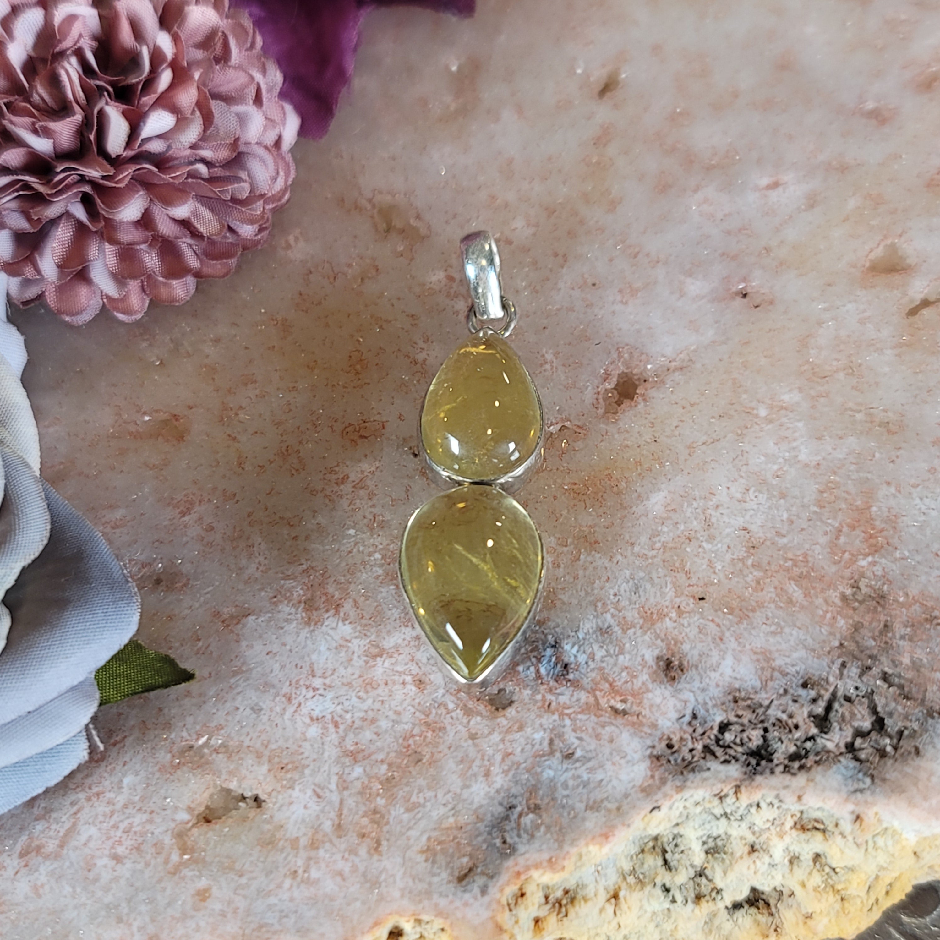 Lemon Quartz Pendant .925 Silver for Happiness and Positive Outlook