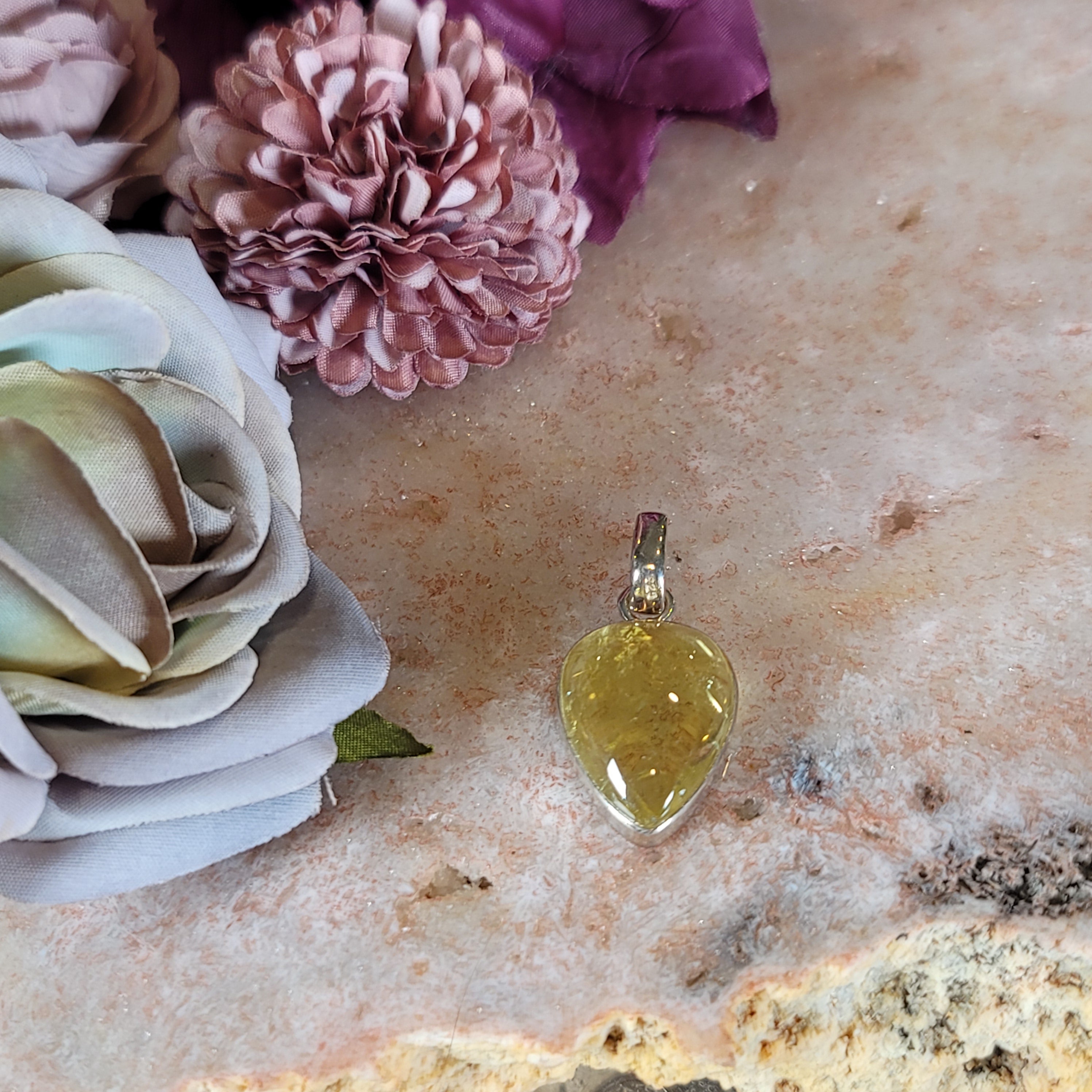 Lemon Quartz Pendant .925 Silver for Happiness and Positive Outlook