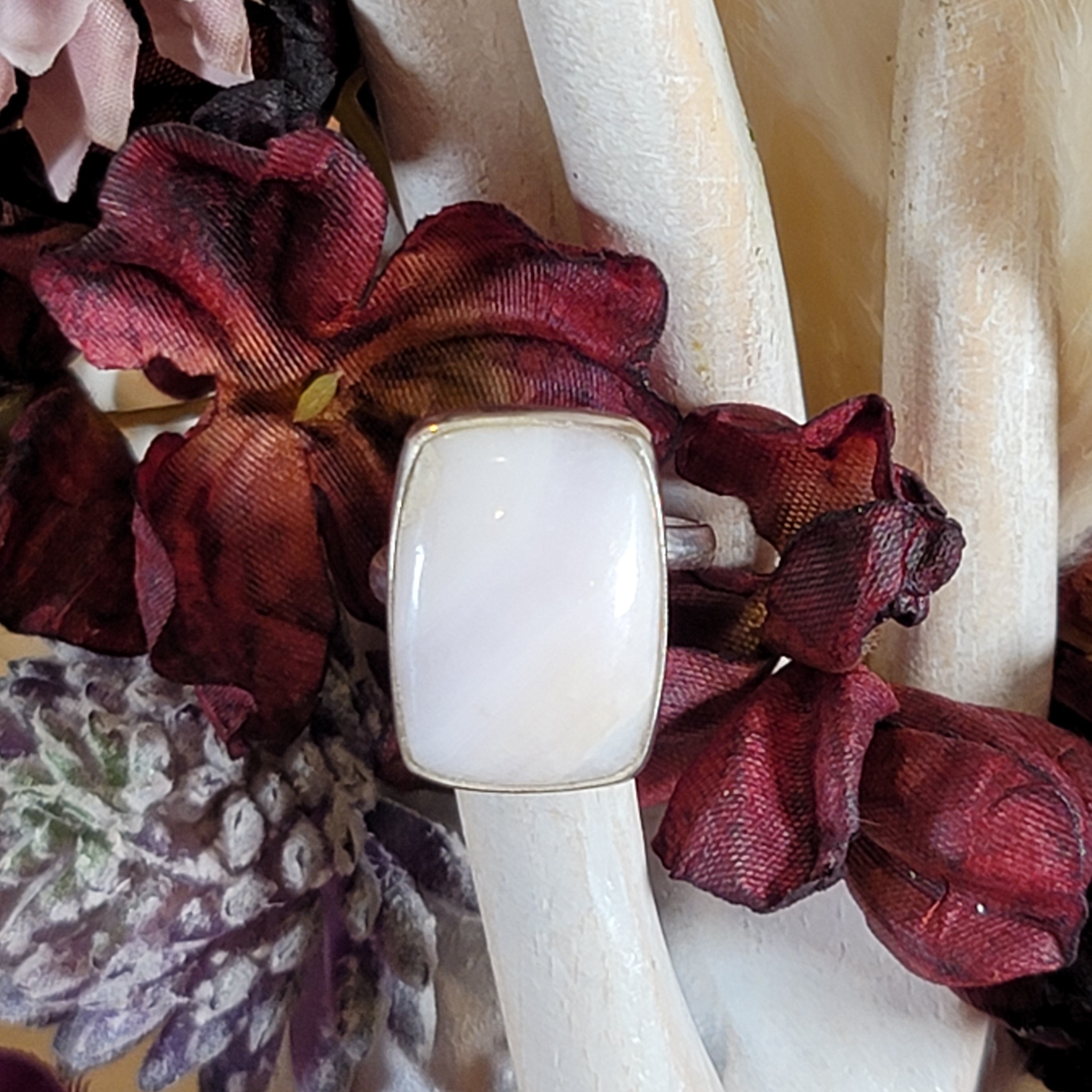 Pink Calcite Adjustable Ring .925 Silver for Compassion, Conflict Resolution and Emotional Healing