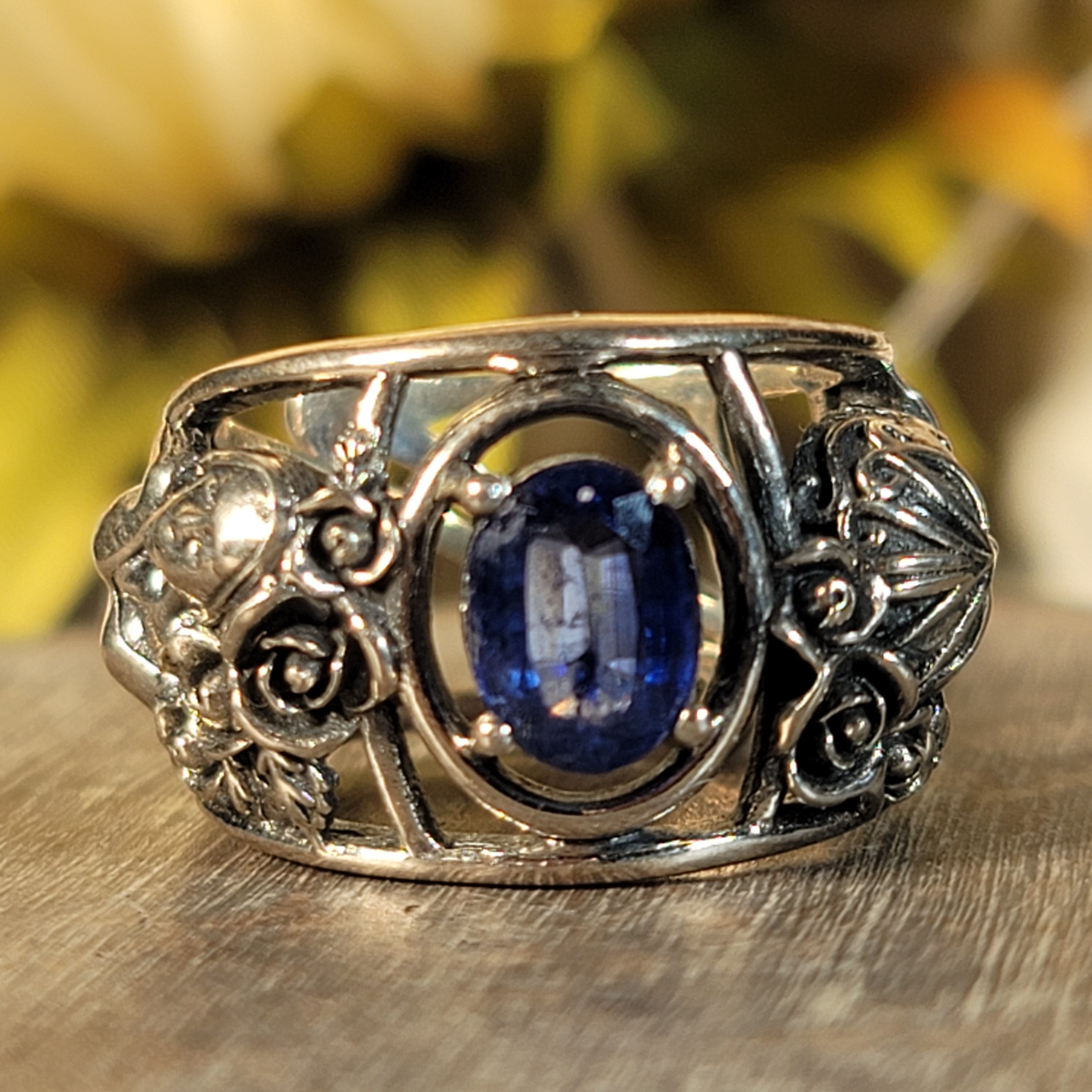 Kyanite Dia de los Muertos Cuff Ring .925 Silver for Energetic Clearing and Purification