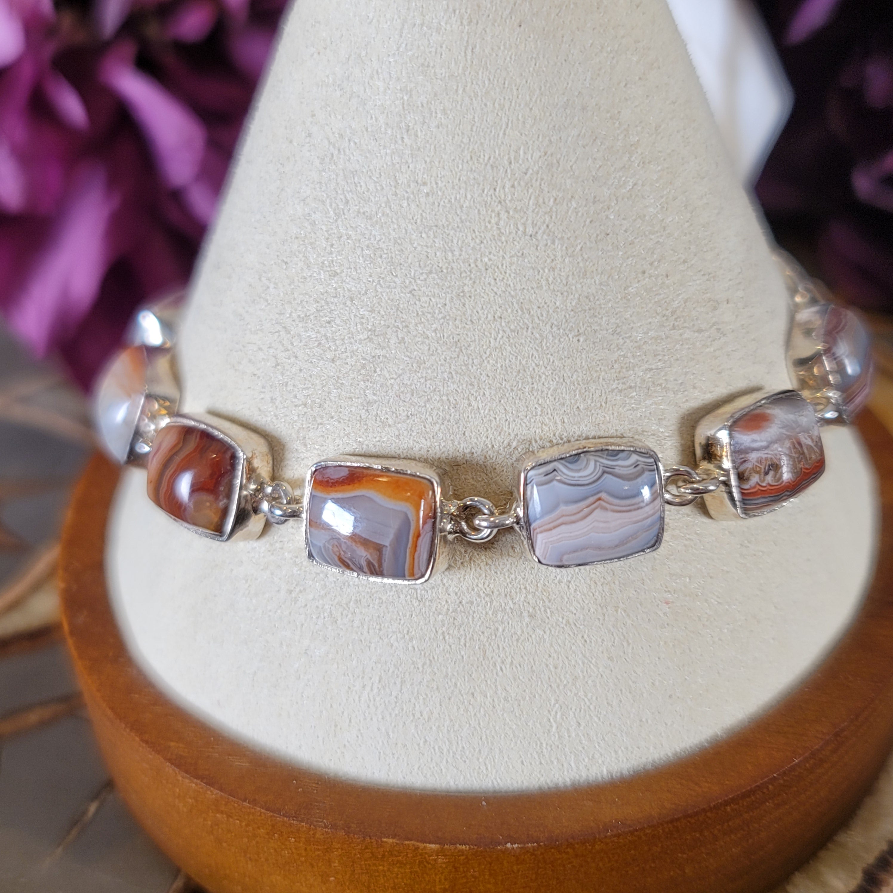 Crazy Lace Agate Bracelet .925 Silver for Joy and Laughter