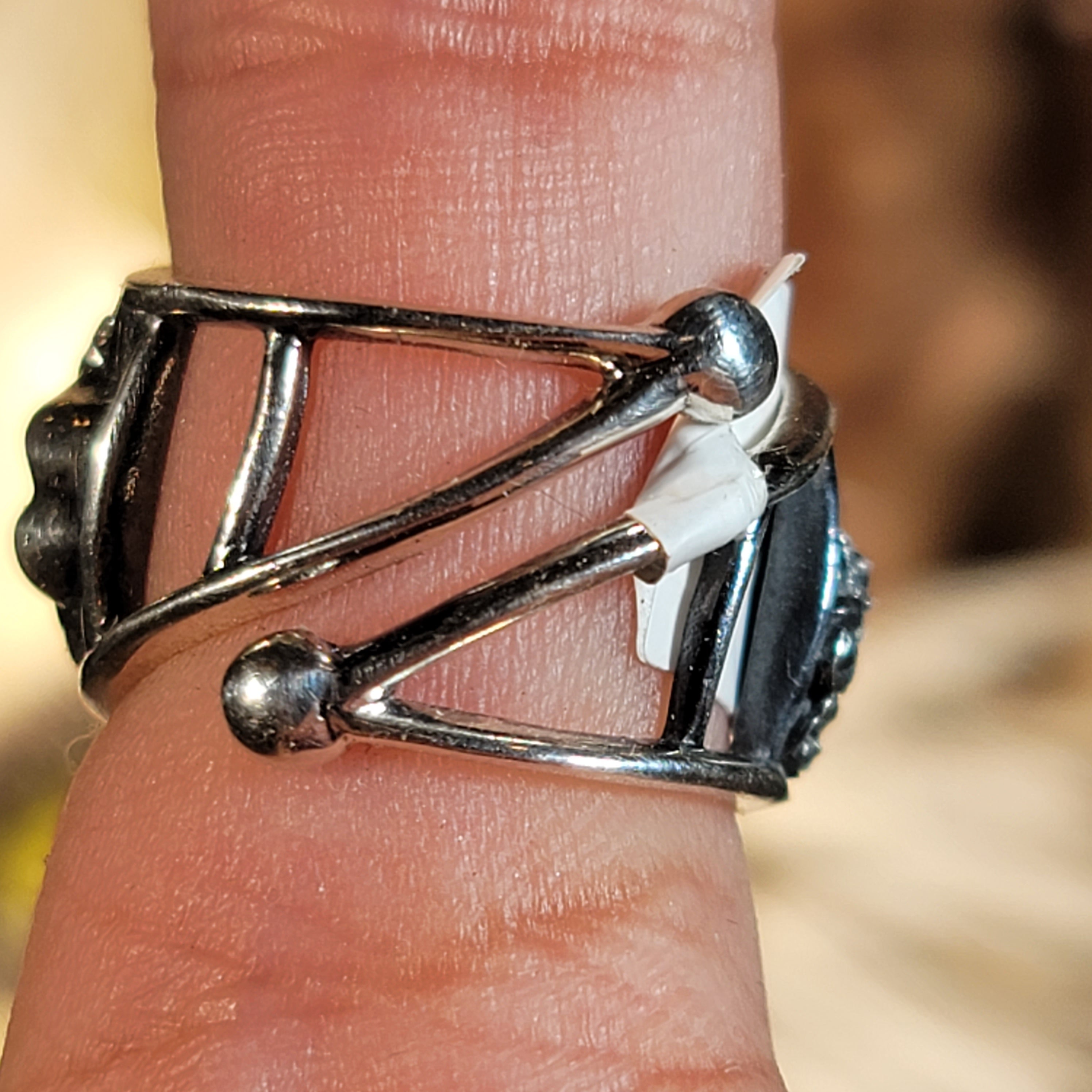 Smoky Quartz Dia de los Muertos Cuff Ring Adjustable Ring .925 Silver for Energetic Cleansing, Manifestation and Protection